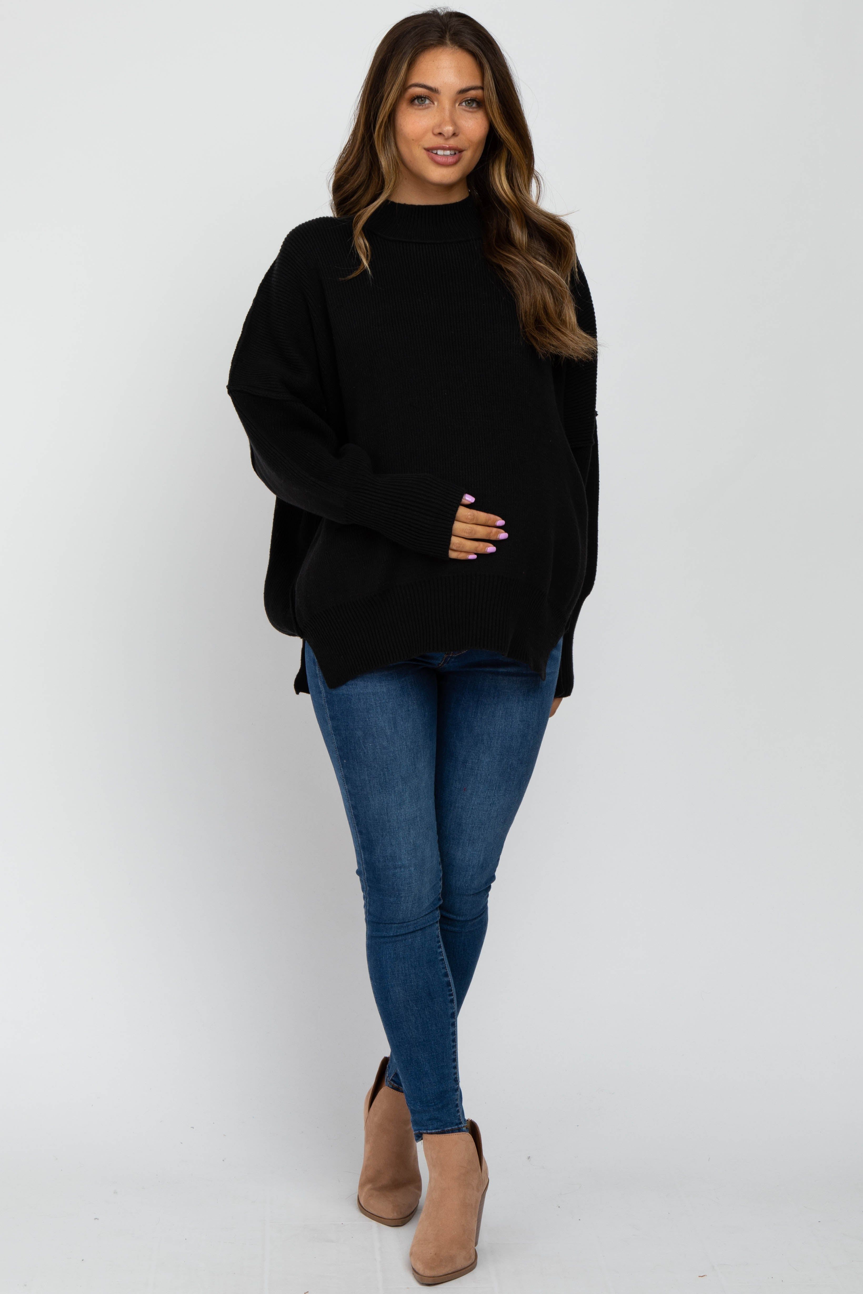 Black Mock Neck Exposed Seam Maternity Sweater sold by Pinkblush product image thumbnail 4