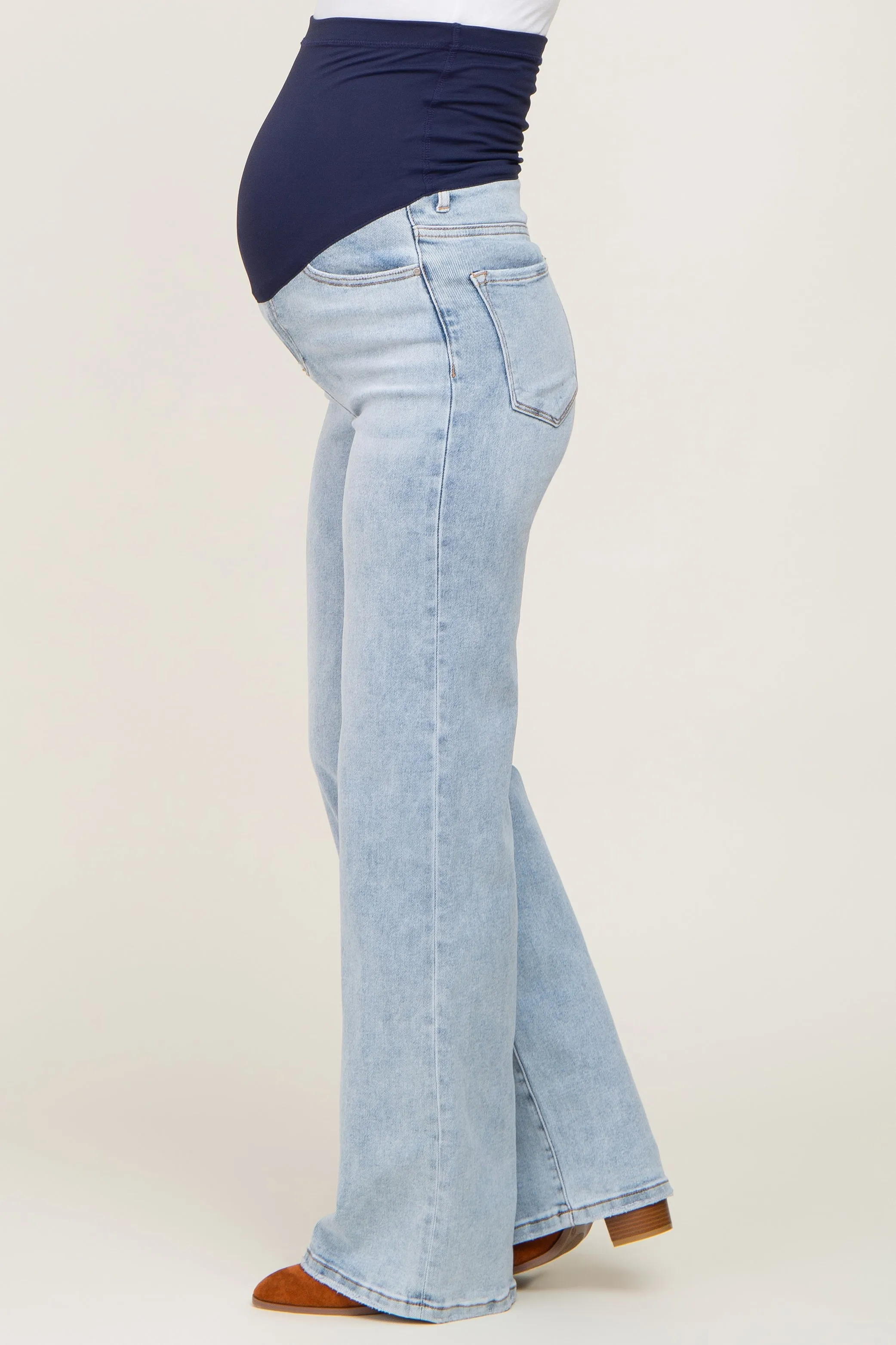 Light Blue Wide Leg Maternity Jeans sold by Pinkblush product image thumbnail 3