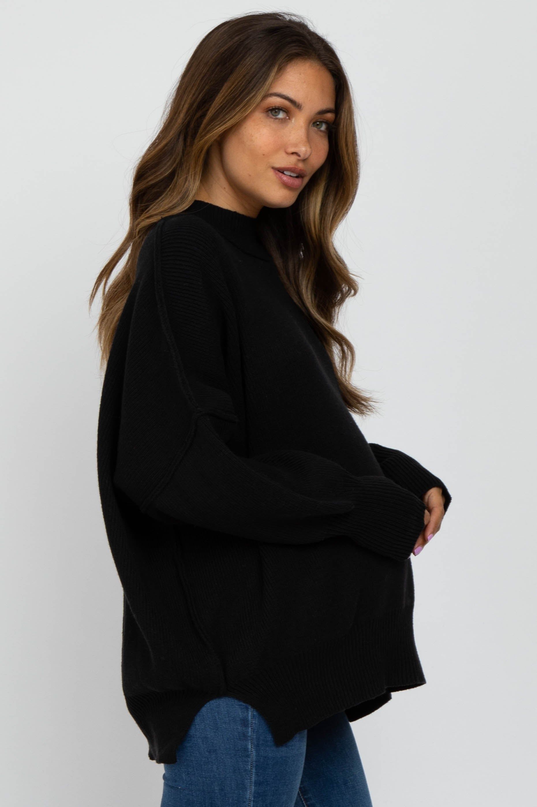 Black Mock Neck Exposed Seam Maternity Sweater sold by Pinkblush product image thumbnail 2