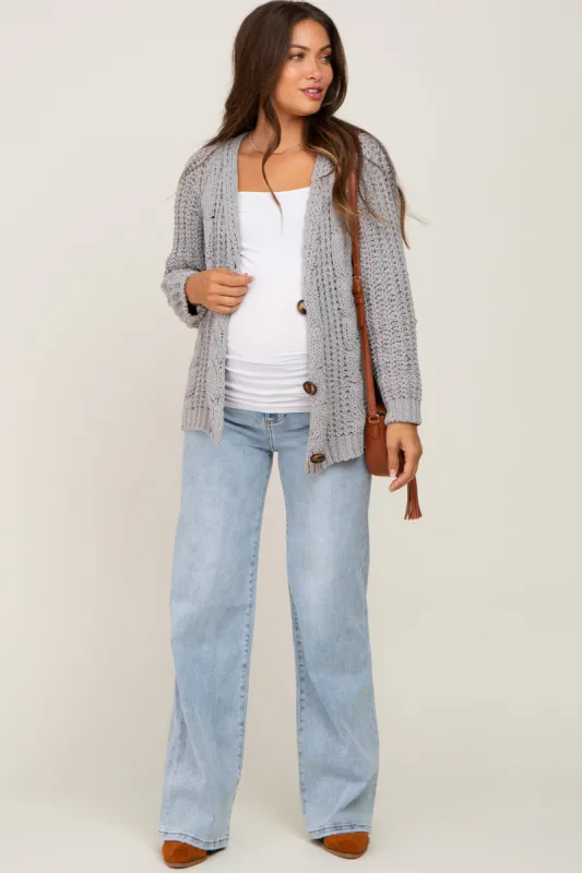 Light Blue Wide Leg Maternity Jeans sold by Pinkblush