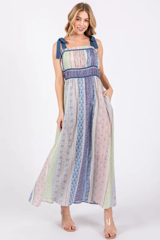 Navy Blue Floral Handkerchief Print Midi Dress sold by Pinkblush