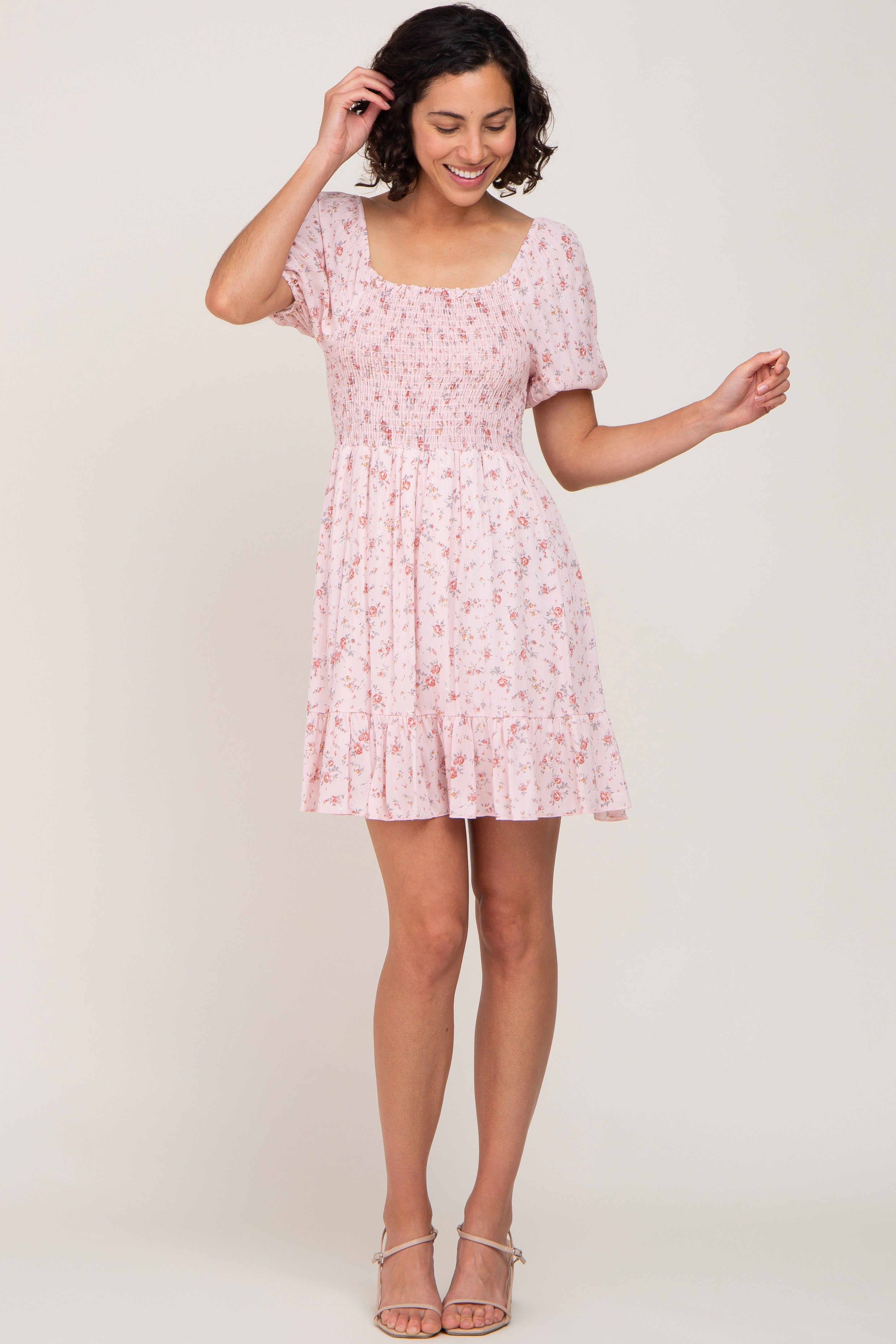 Pink Floral Smocked Mini Dress sold by Pinkblush product image thumbnail 4