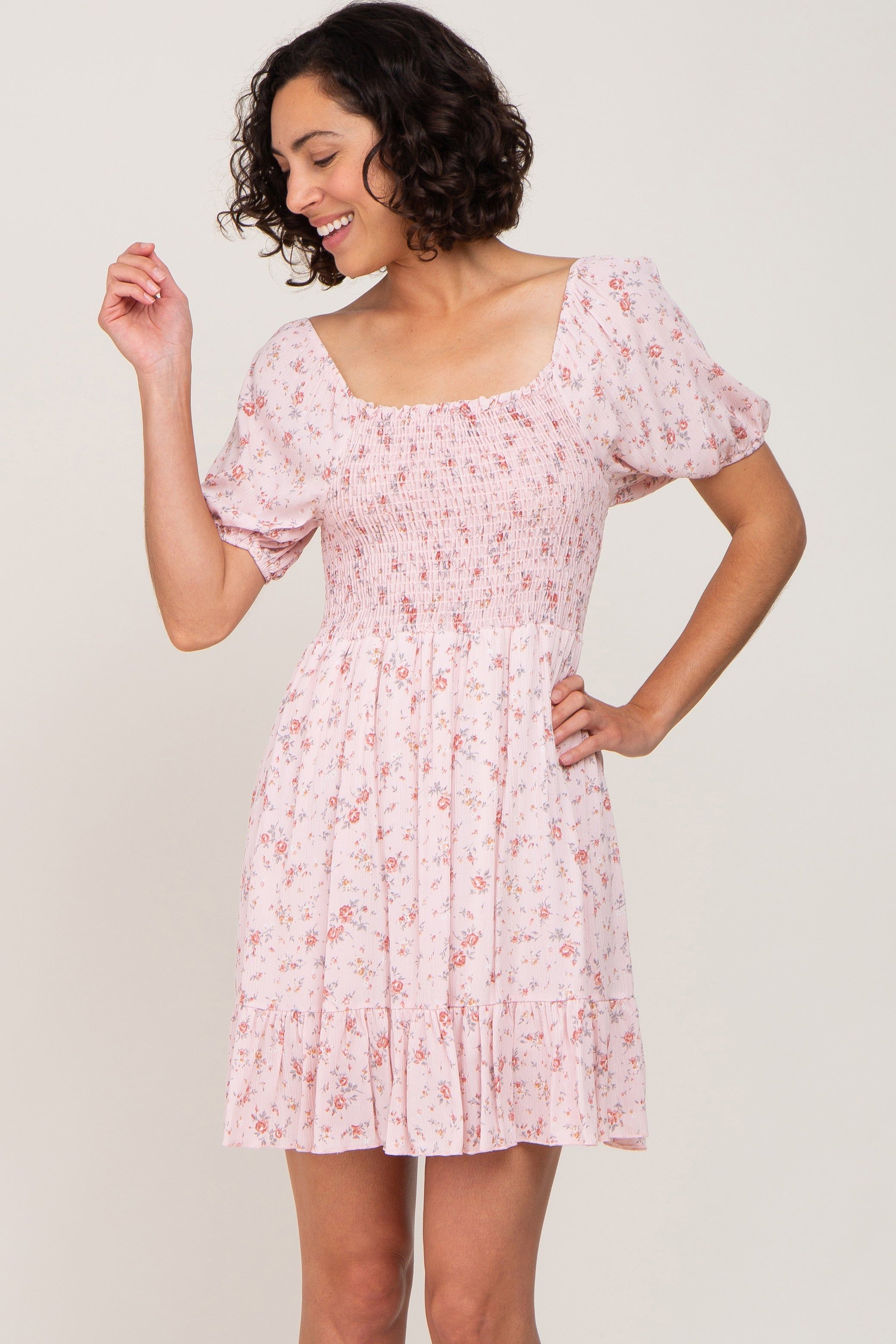 Pink Floral Smocked Mini Dress sold by Pinkblush