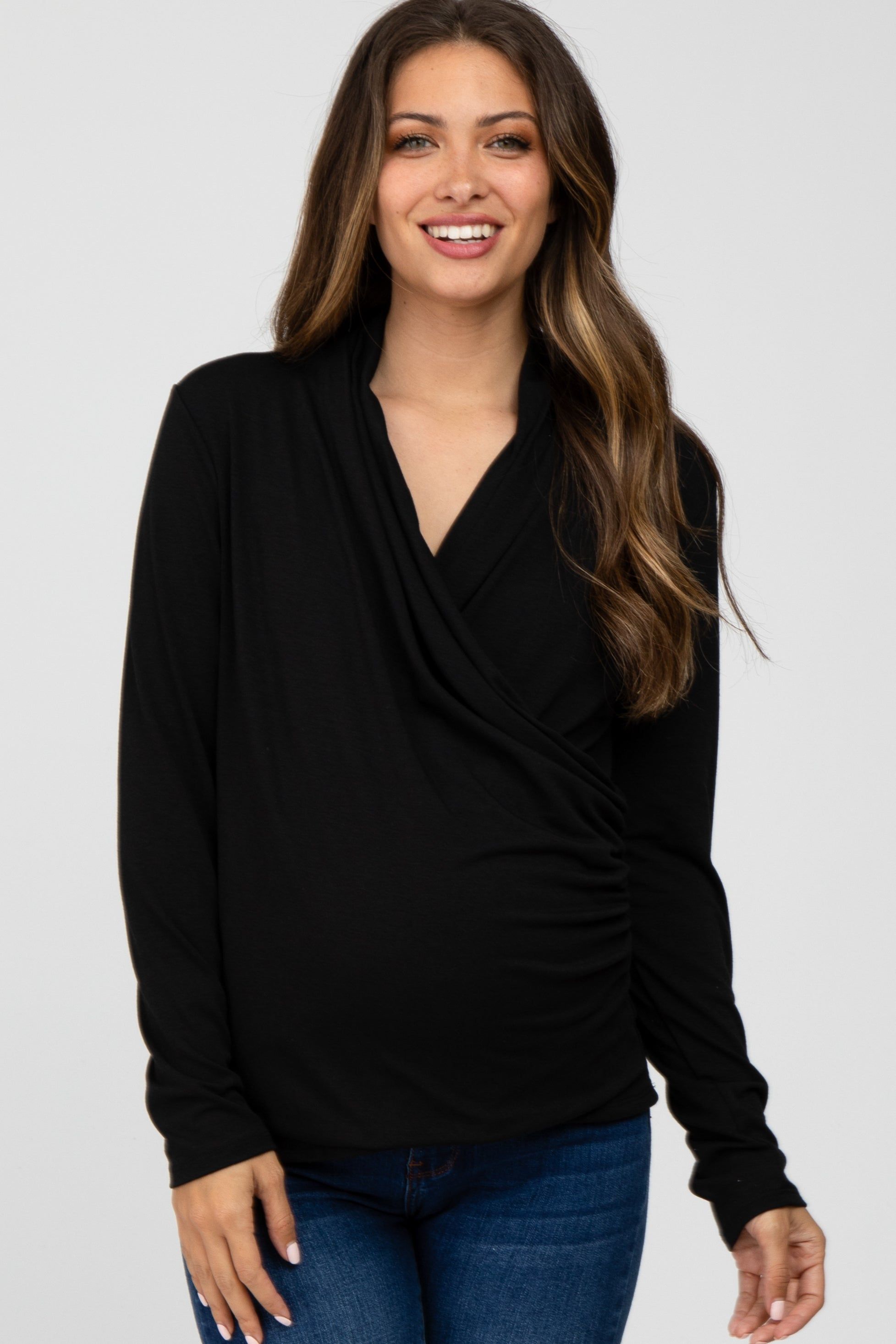 Black Draped Wrap Maternity/Nursing Top sold by Pinkblush