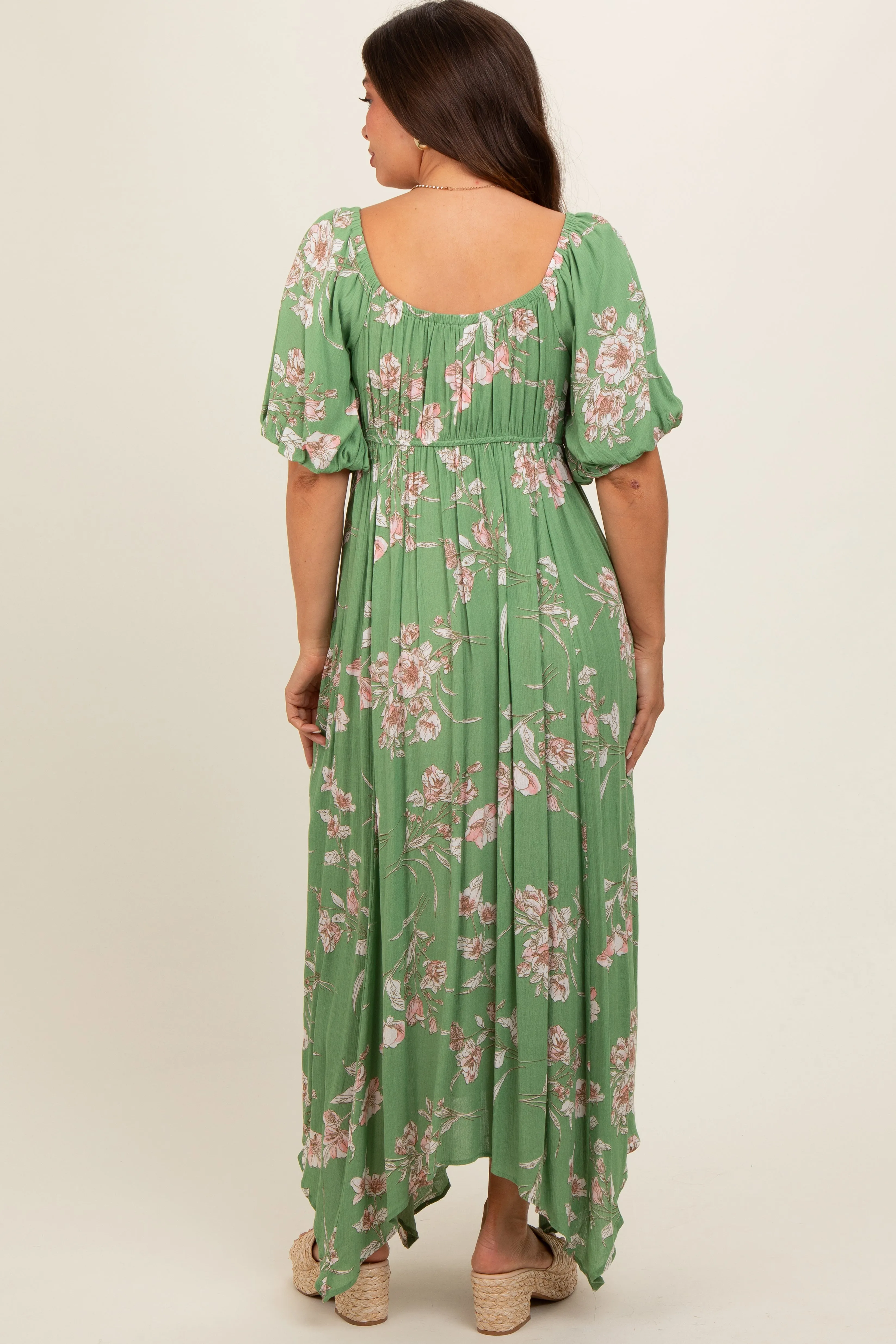 Light Olive Floral Puff Sleeve Maternity Maxi Dress sold by Pinkblush product image thumbnail 4