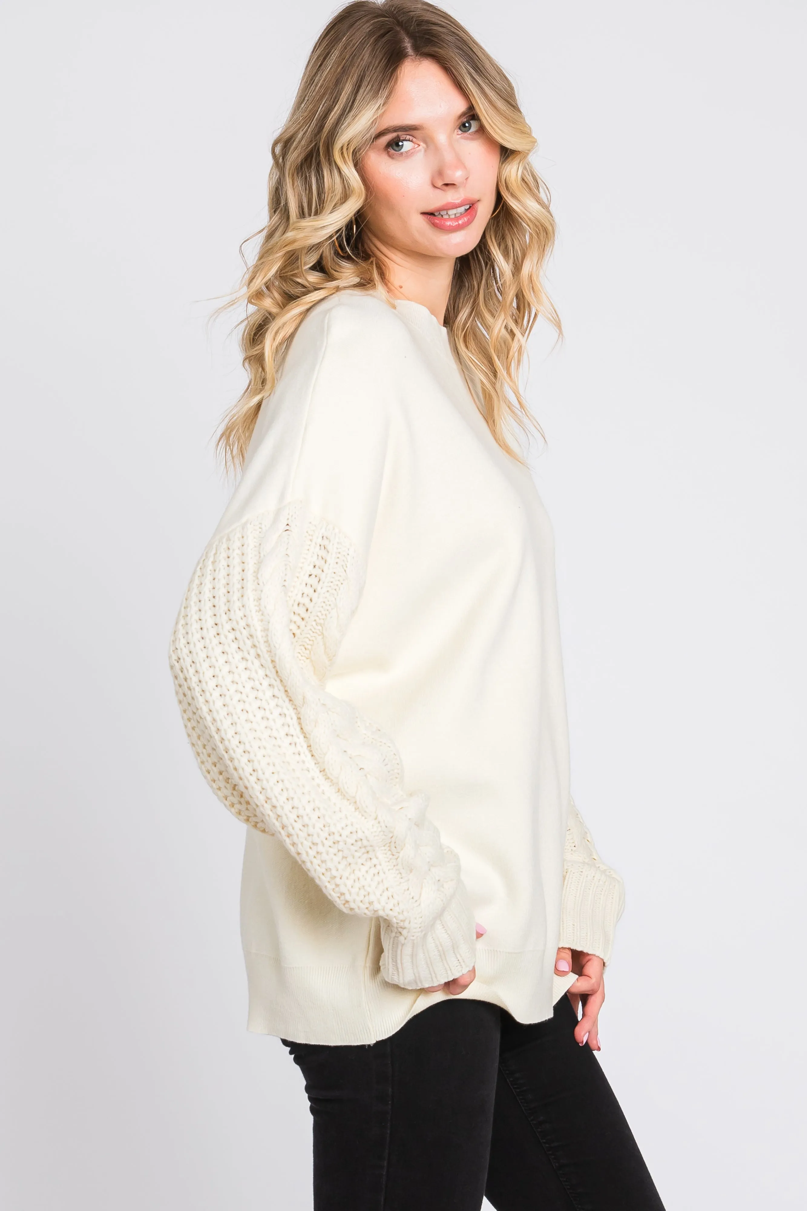 Cream Cable Knit Sleeve Sweater sold by Pinkblush product image thumbnail 3