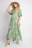 Light Olive Floral Puff Sleeve Maternity Maxi Dress sold by Pinkblush