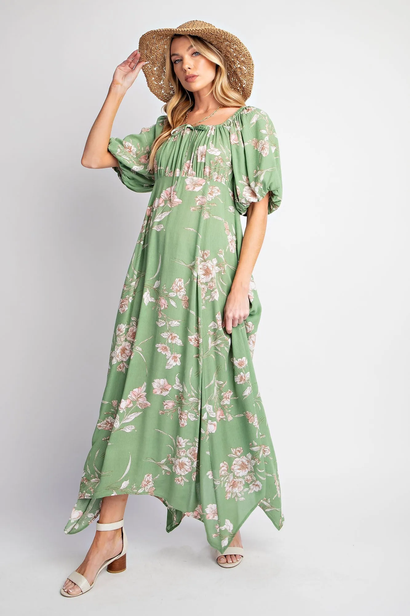 Light Olive Floral Puff Sleeve Maternity Maxi Dress sold by Pinkblush product image thumbnail 5