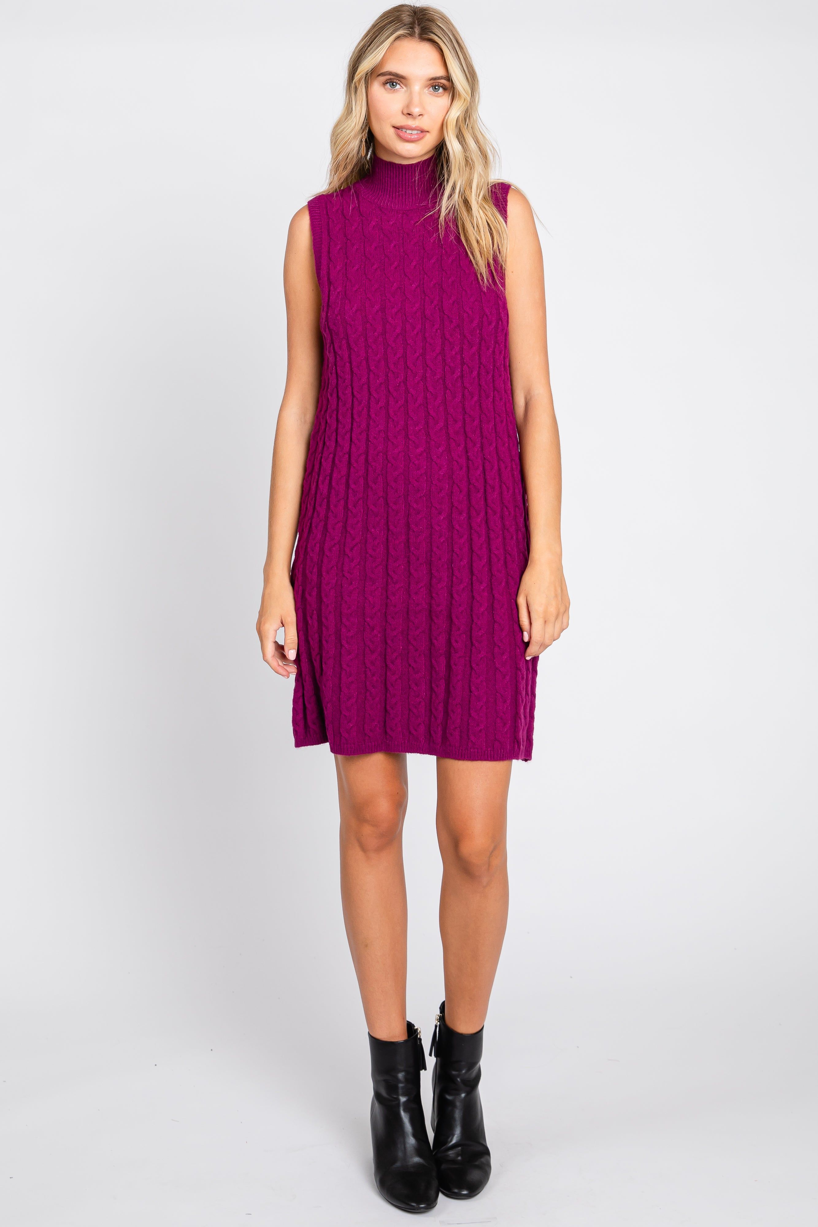 Plum Cable Knit Mini Sweater Dress sold by Pinkblush product image thumbnail 4
