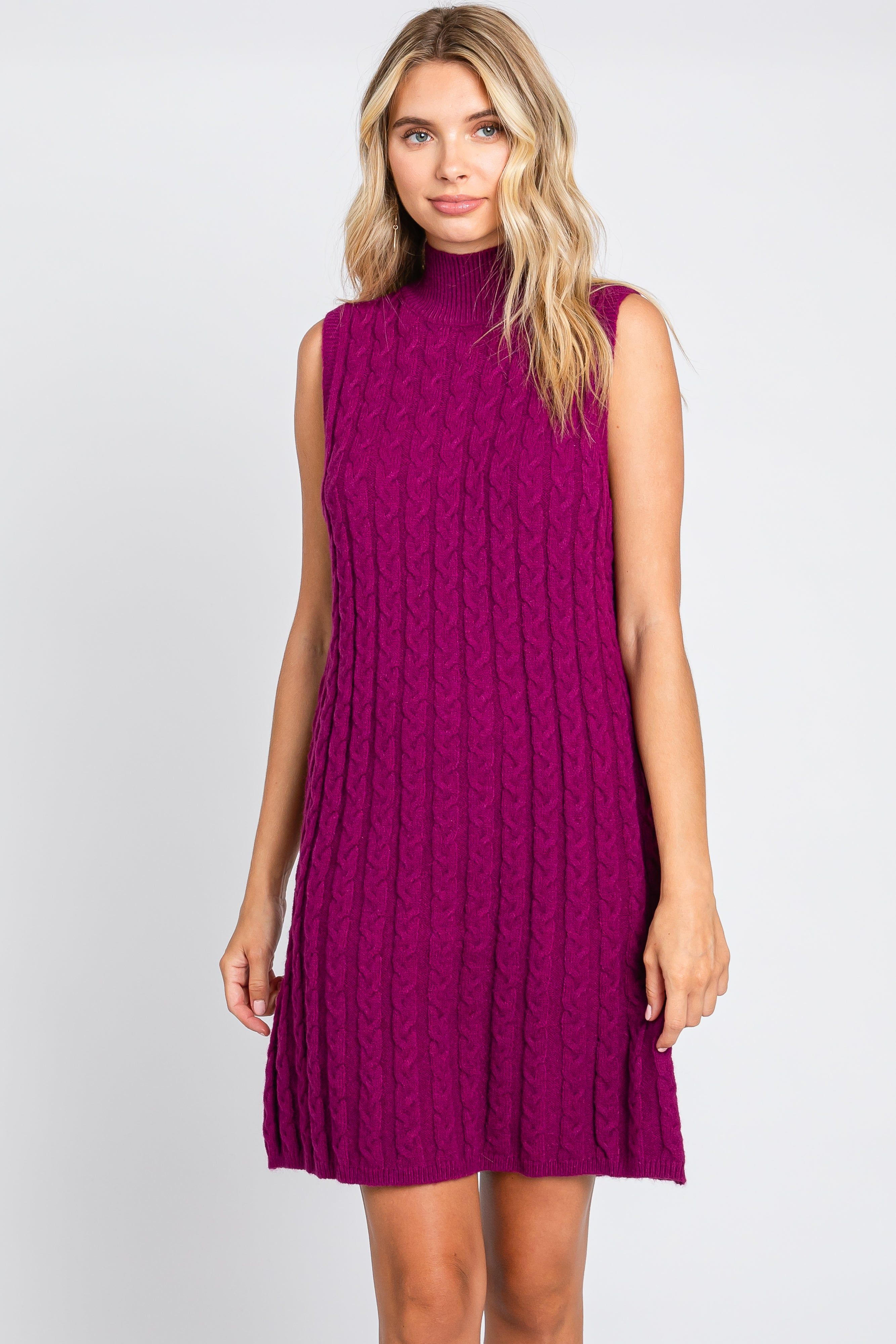 Plum Cable Knit Mini Sweater Dress sold by Pinkblush