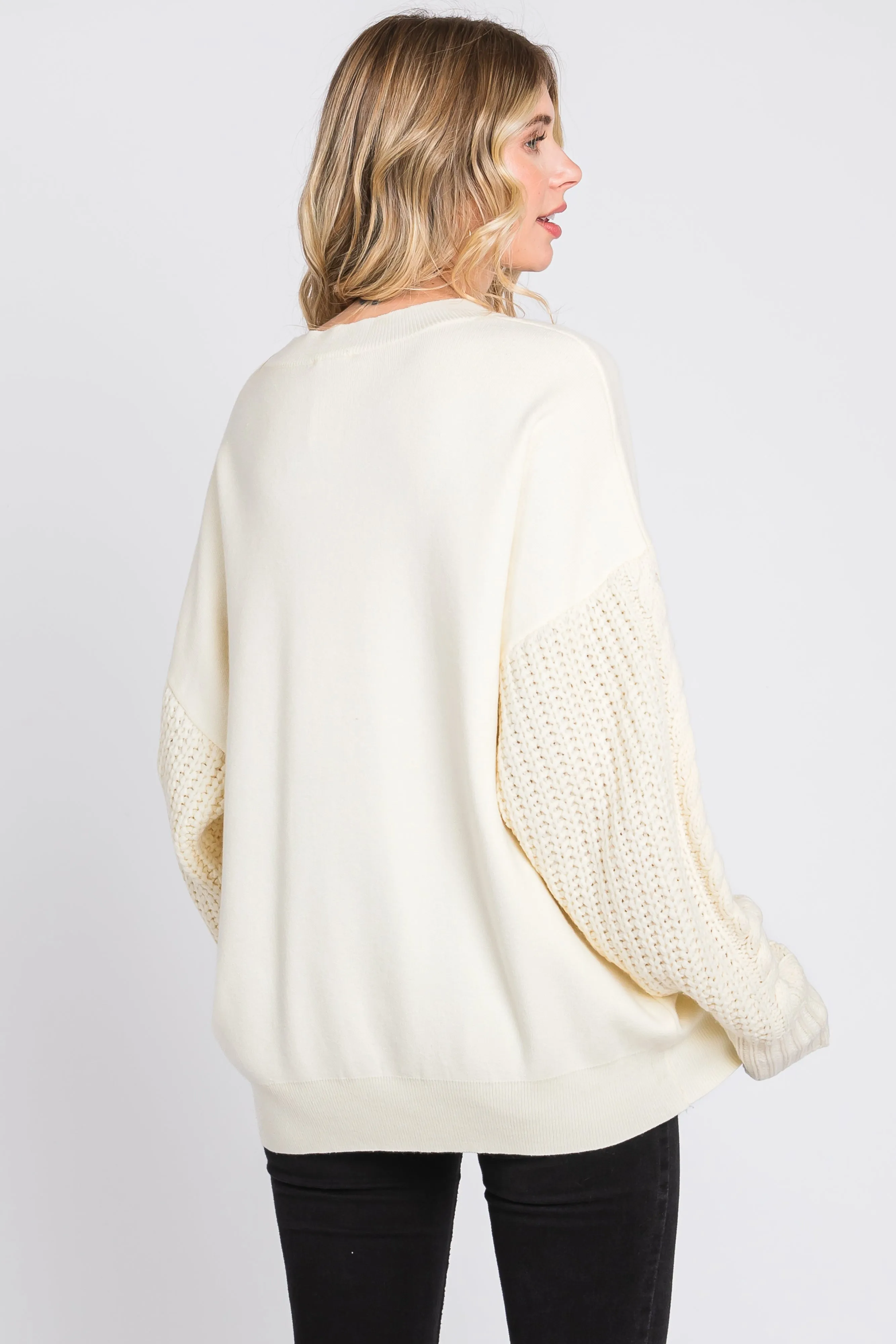 Cream Cable Knit Sleeve Sweater sold by Pinkblush product image thumbnail 4