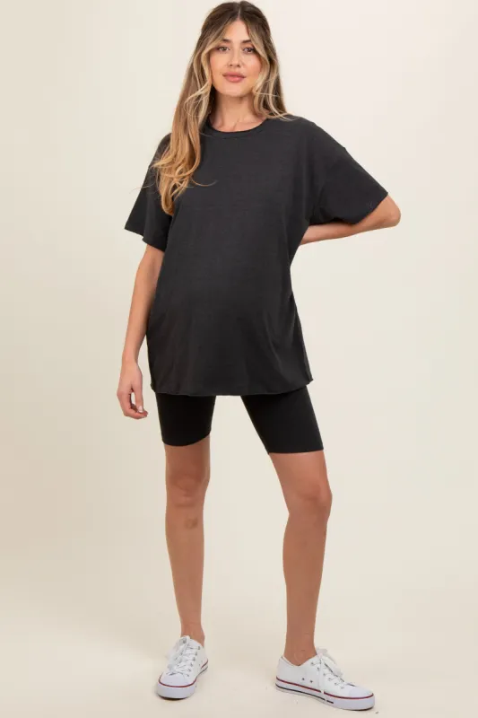 Charcoal Biker Shorts Maternity Set sold by Pinkblush