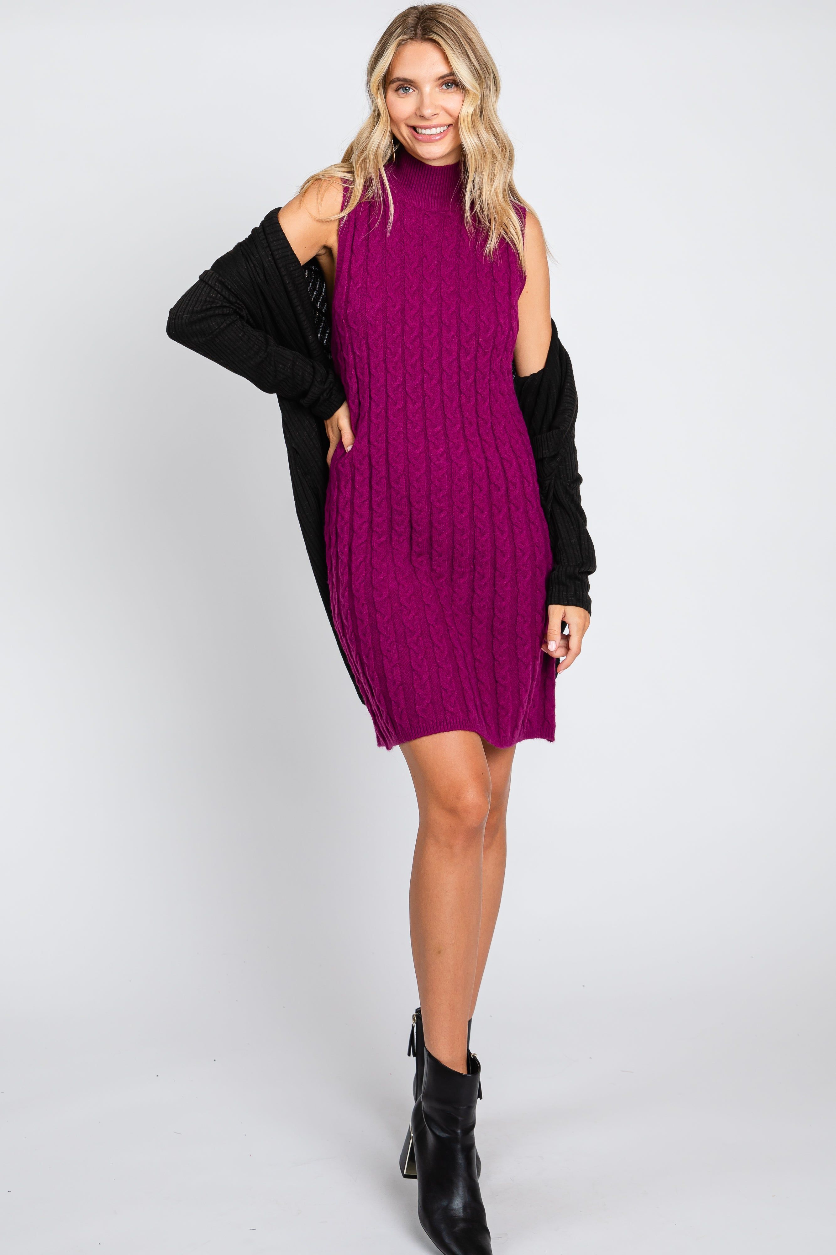 Plum Cable Knit Mini Sweater Dress sold by Pinkblush product image thumbnail 5