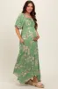 Light Olive Floral Puff Sleeve Maternity Maxi Dress sold by Pinkblush