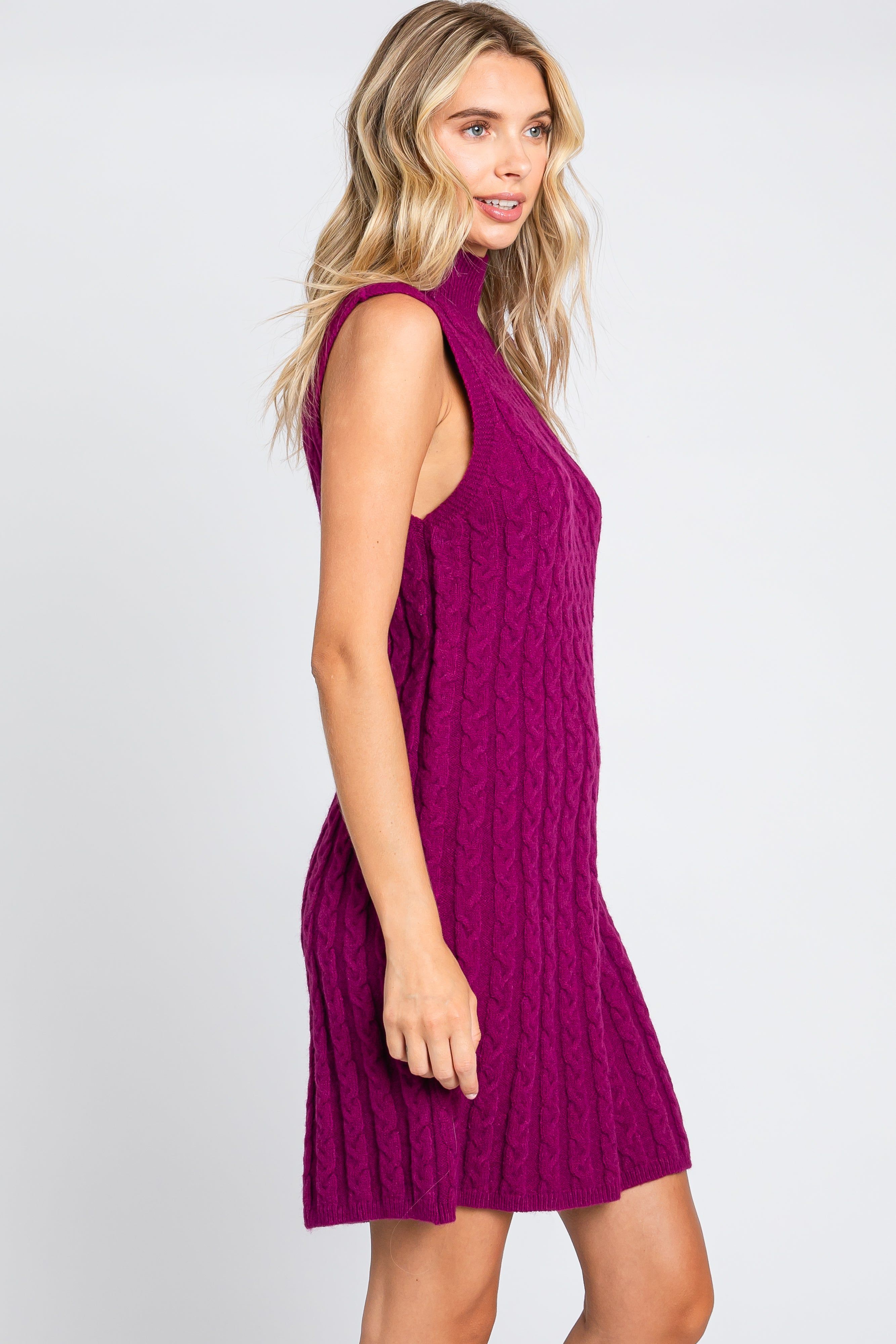 Plum Cable Knit Mini Sweater Dress sold by Pinkblush product image thumbnail 2