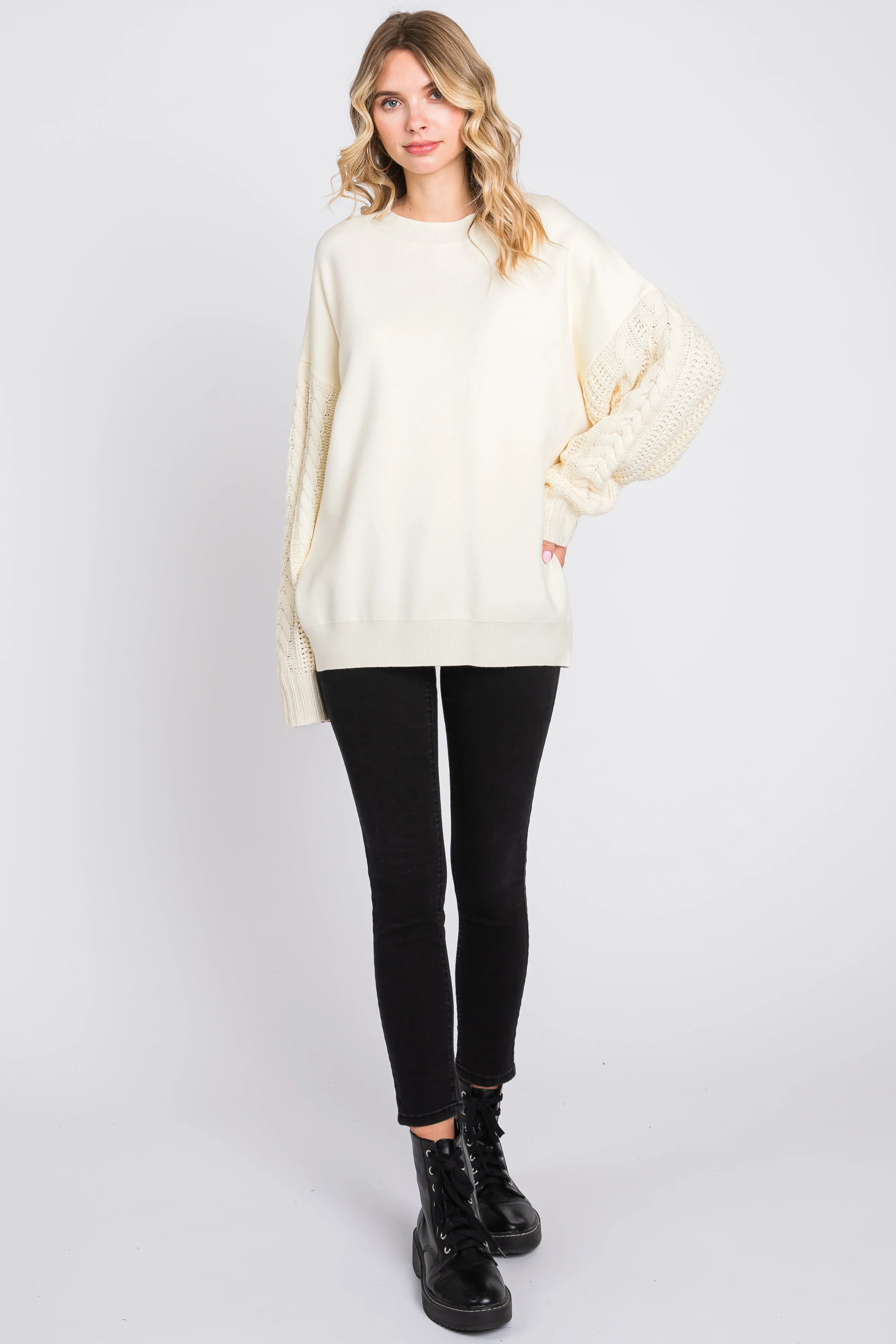 Cream Cable Knit Sleeve Sweater sold by Pinkblush product image thumbnail 5