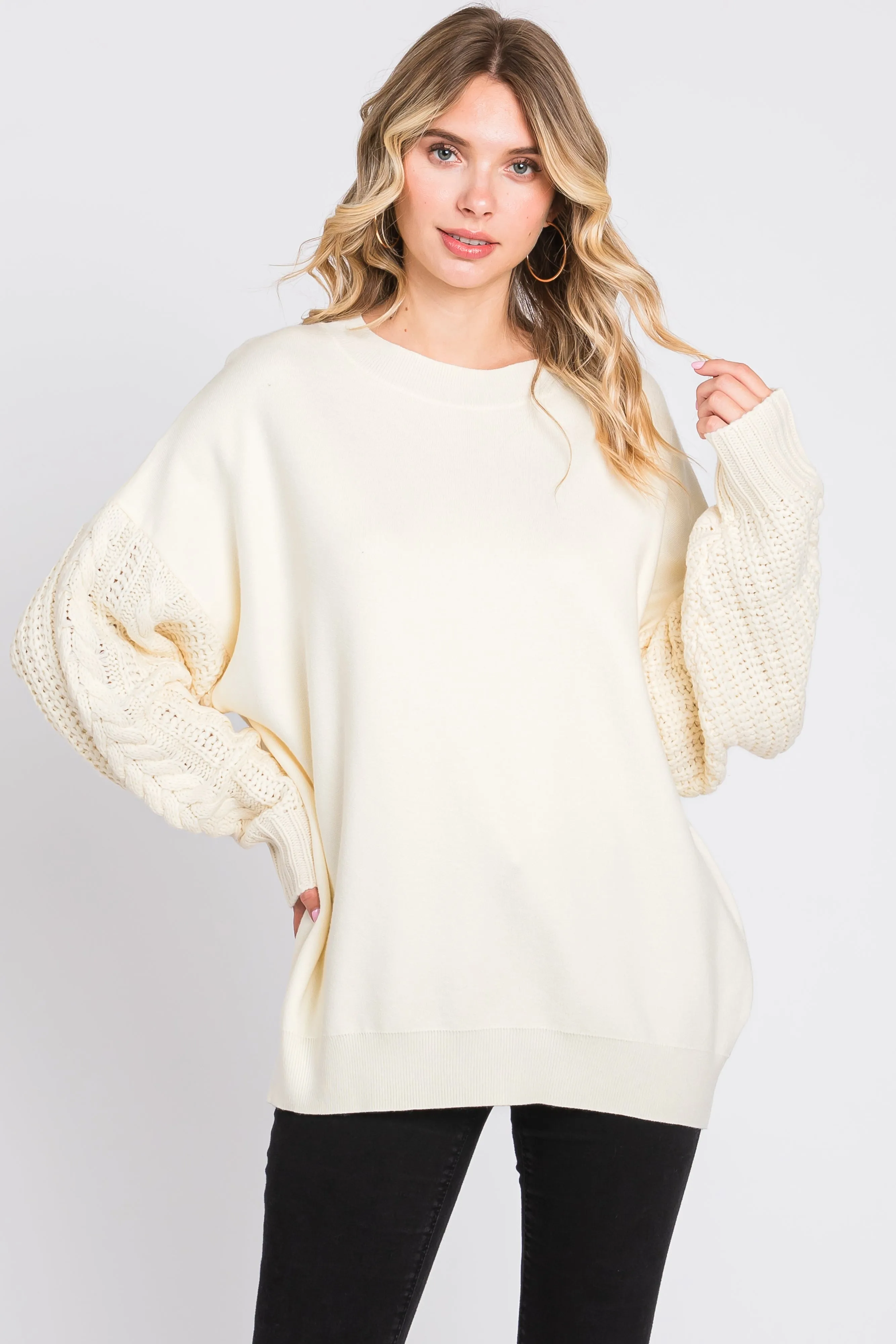 Cream Cable Knit Sleeve Sweater sold by Pinkblush product image thumbnail 2