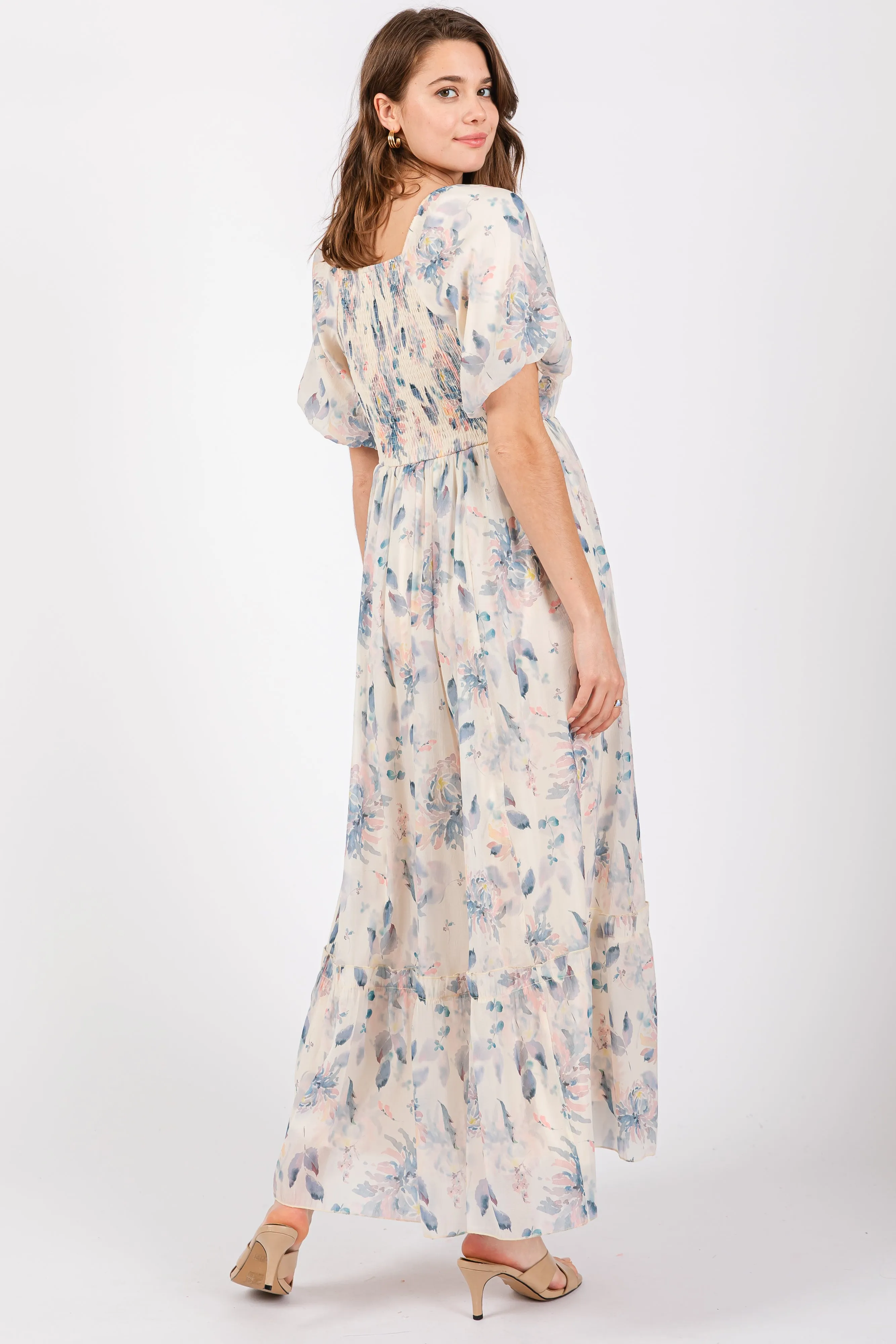 Beige Puff Sleeve Square Neck Dress sold by Pinkblush product image thumbnail 4