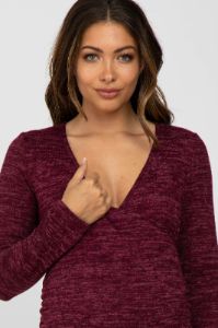 Burgundy Heather Wrap Fitted Maternity Dress sold by Pinkblush
