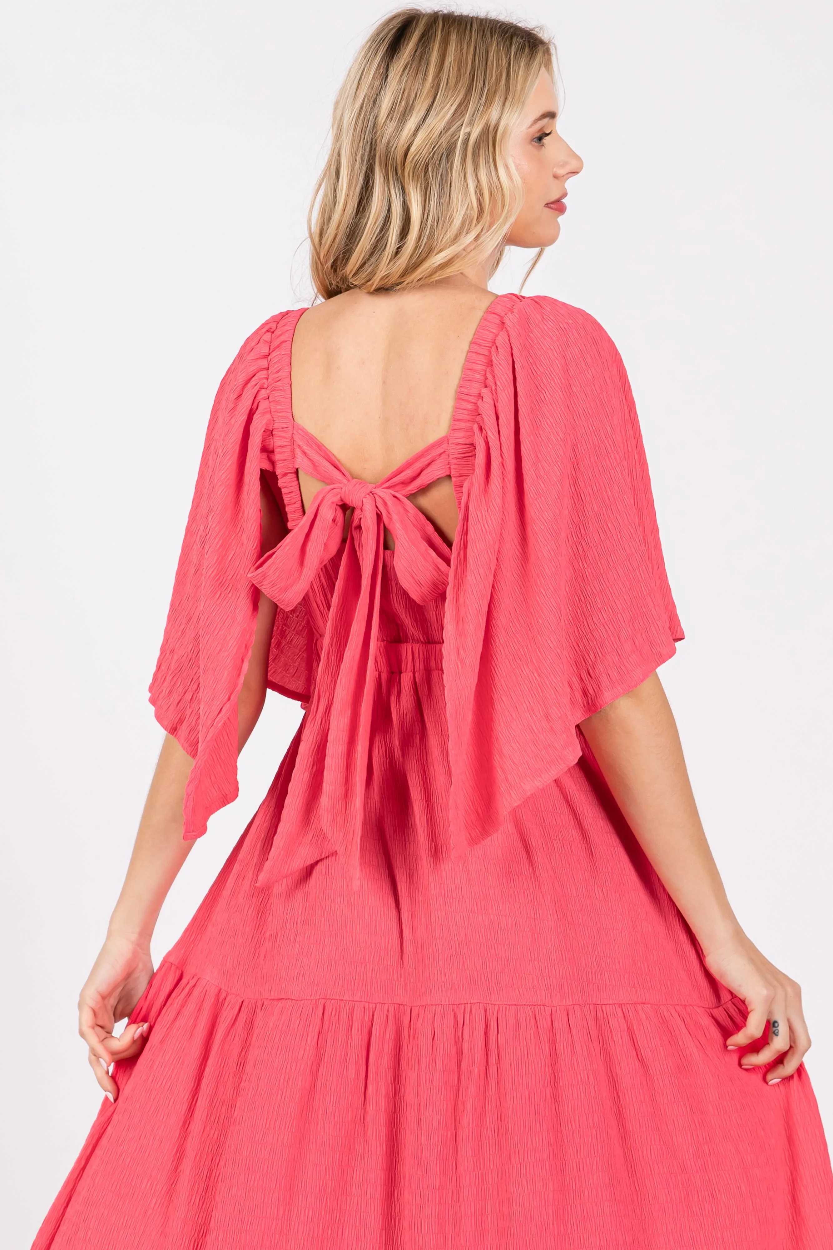 Coral Flounce Sleeve Tiered Dress sold by Pinkblush product image thumbnail 5