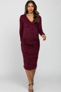 Burgundy Heather Wrap Fitted Maternity Dress sold by Pinkblush