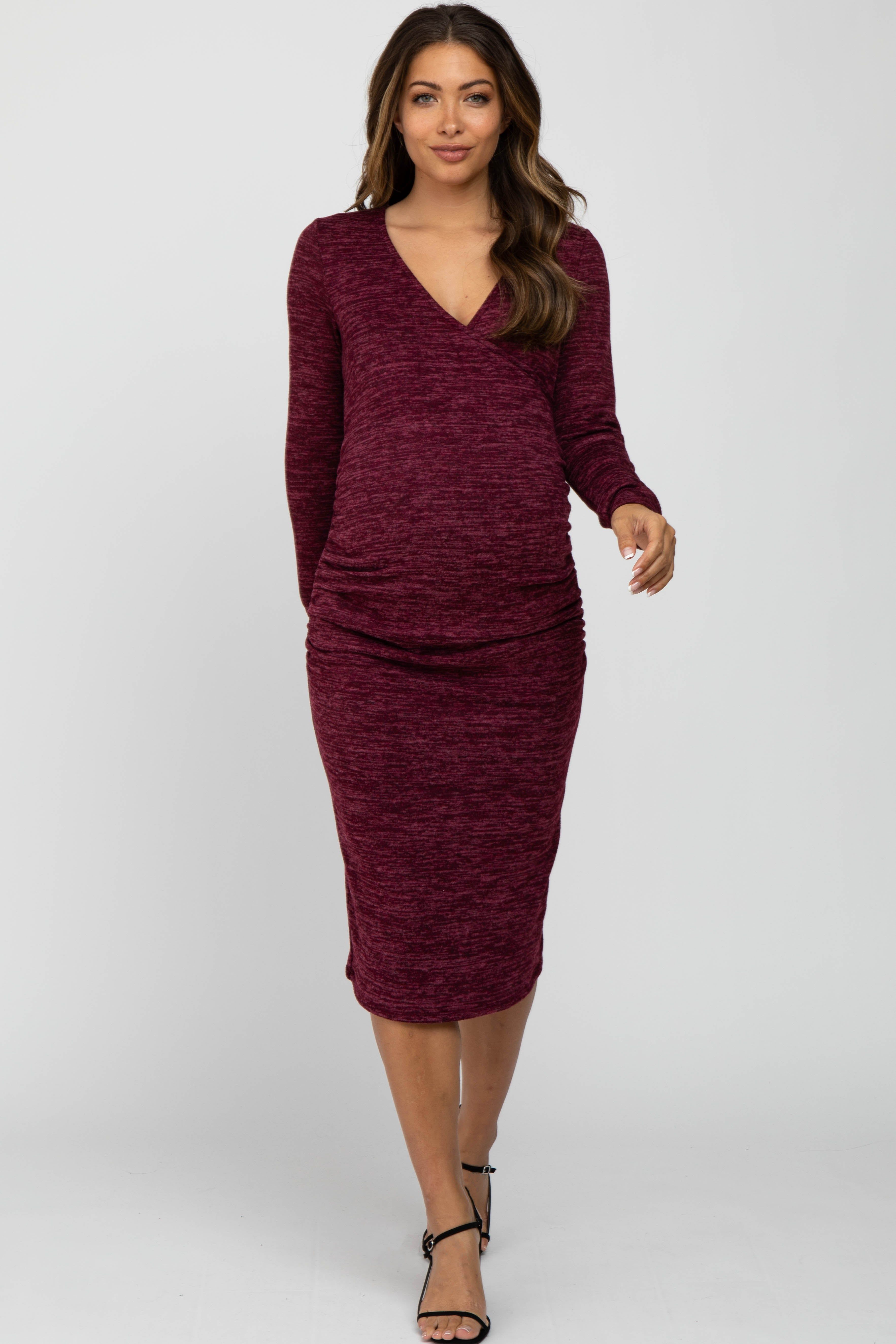 Burgundy Heather Wrap Fitted Maternity Dress sold by Pinkblush product image thumbnail 2