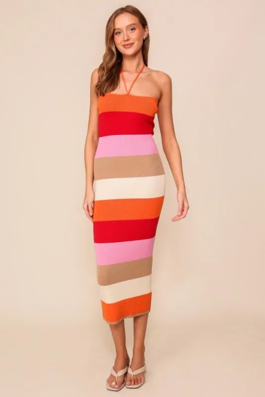 Orange Bodycon Halter Midi Dress sold by Pinkblush