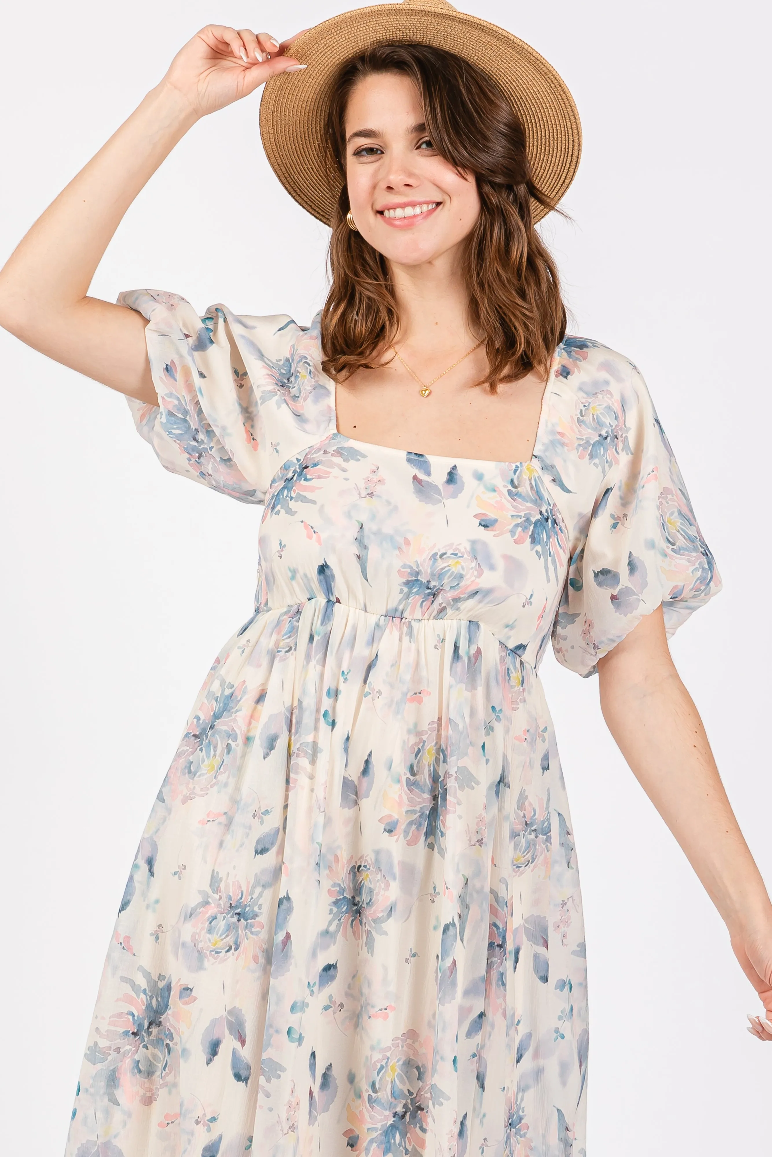 Beige Puff Sleeve Square Neck Dress sold by Pinkblush product image thumbnail 5