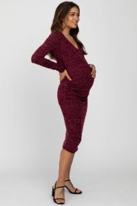 Burgundy Heather Wrap Fitted Maternity Dress sold by Pinkblush