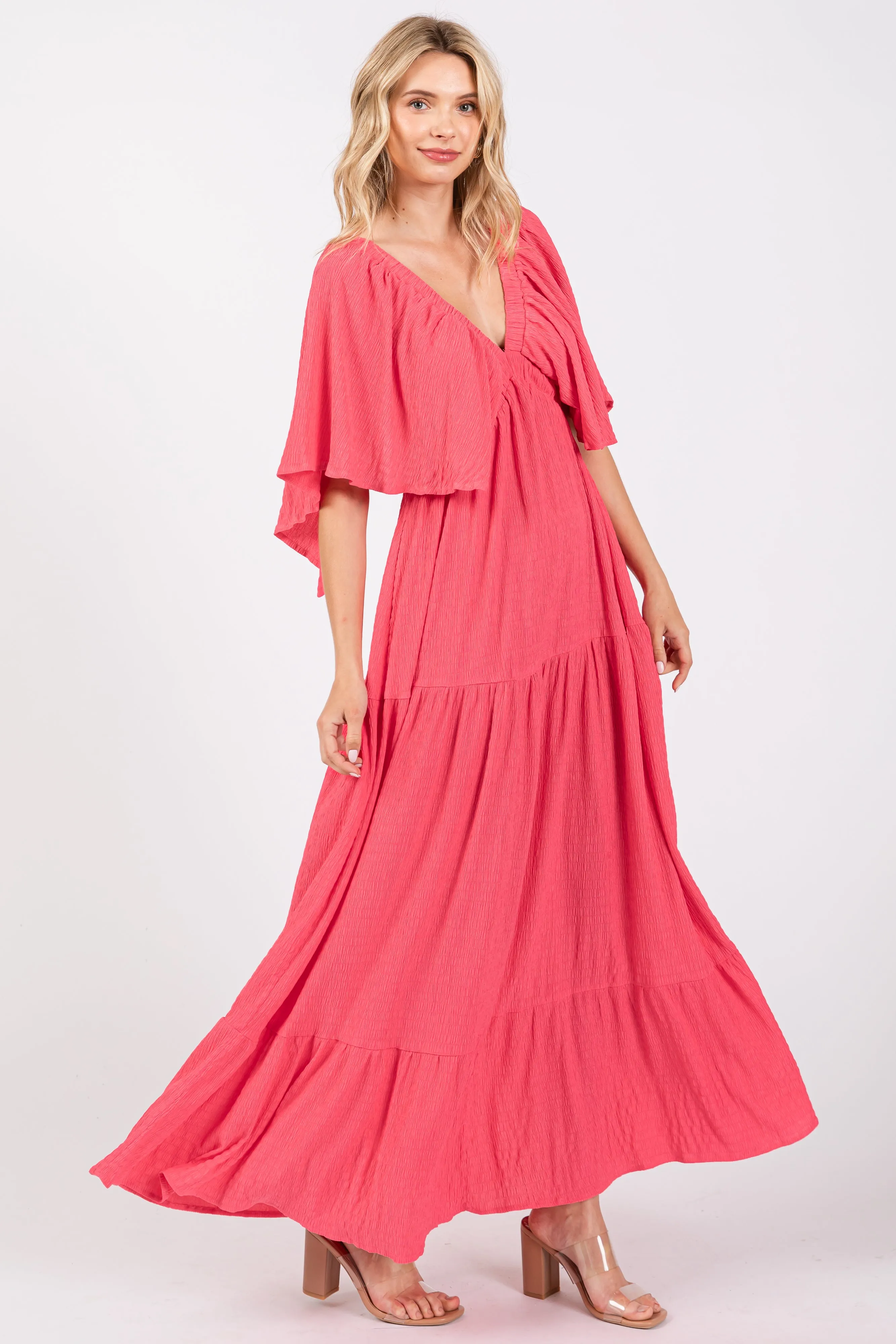 Coral Flounce Sleeve Tiered Dress sold by Pinkblush product image thumbnail 3