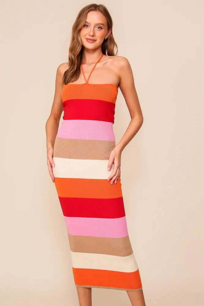 Orange Bodycon Halter Midi Dress sold by Pinkblush product image thumbnail 2