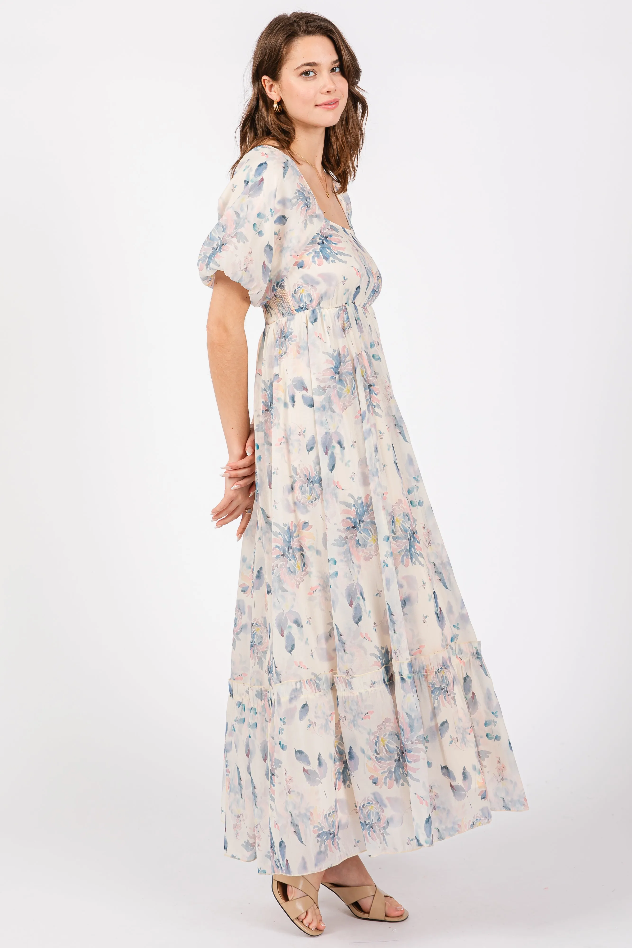 Beige Puff Sleeve Square Neck Dress sold by Pinkblush product image thumbnail 3