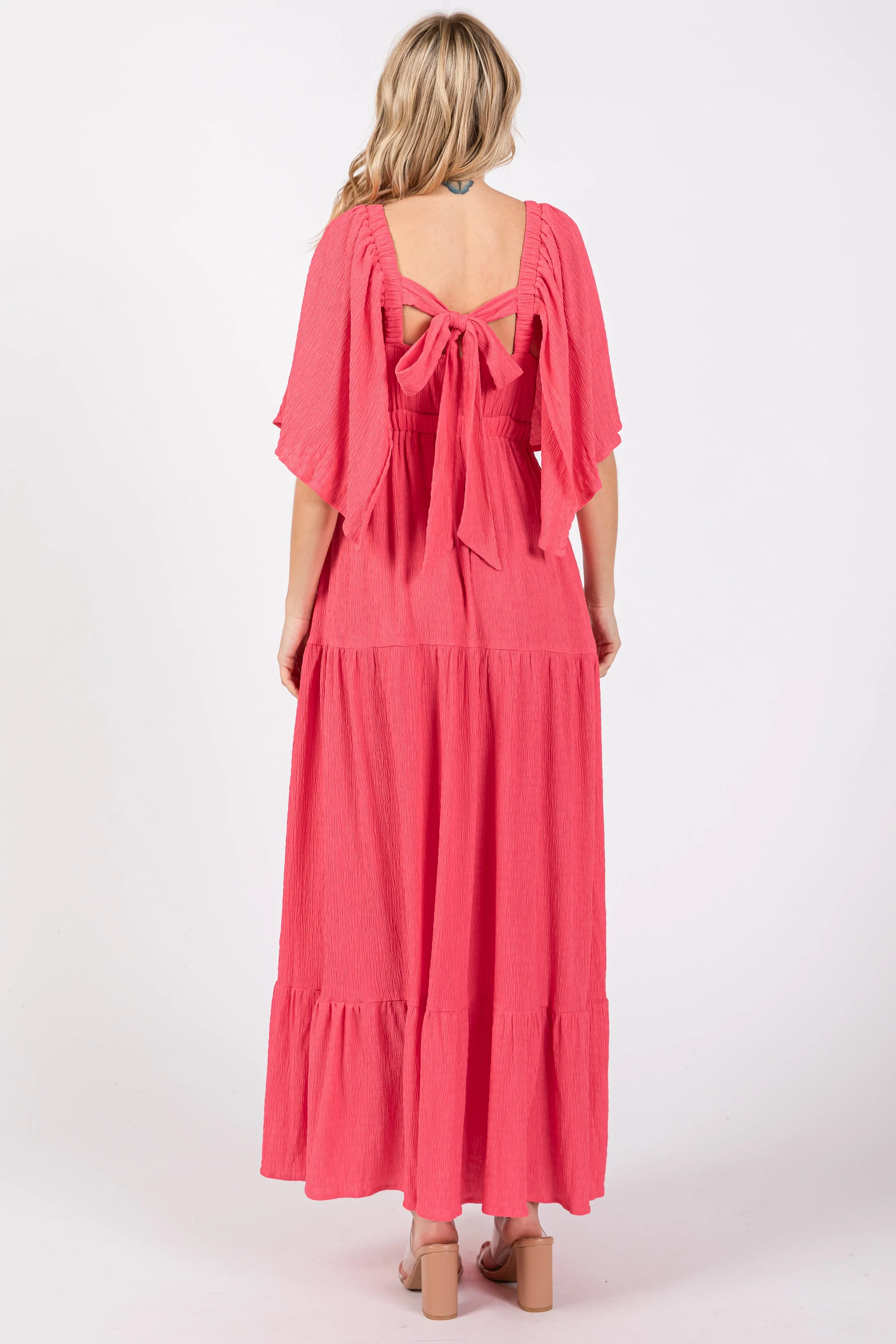 Coral Flounce Sleeve Tiered Dress sold by Pinkblush product image thumbnail 4