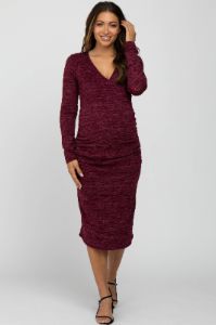 Burgundy Heather Wrap Fitted Maternity Dress sold by Pinkblush