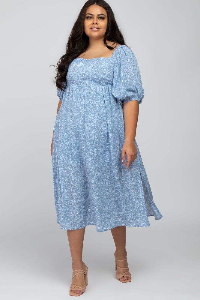 Light Blue Dot Print Plus Midi Dress sold by Pinkblush