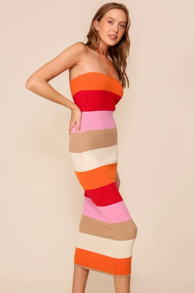 Orange Bodycon Halter Midi Dress sold by Pinkblush product image thumbnail 3