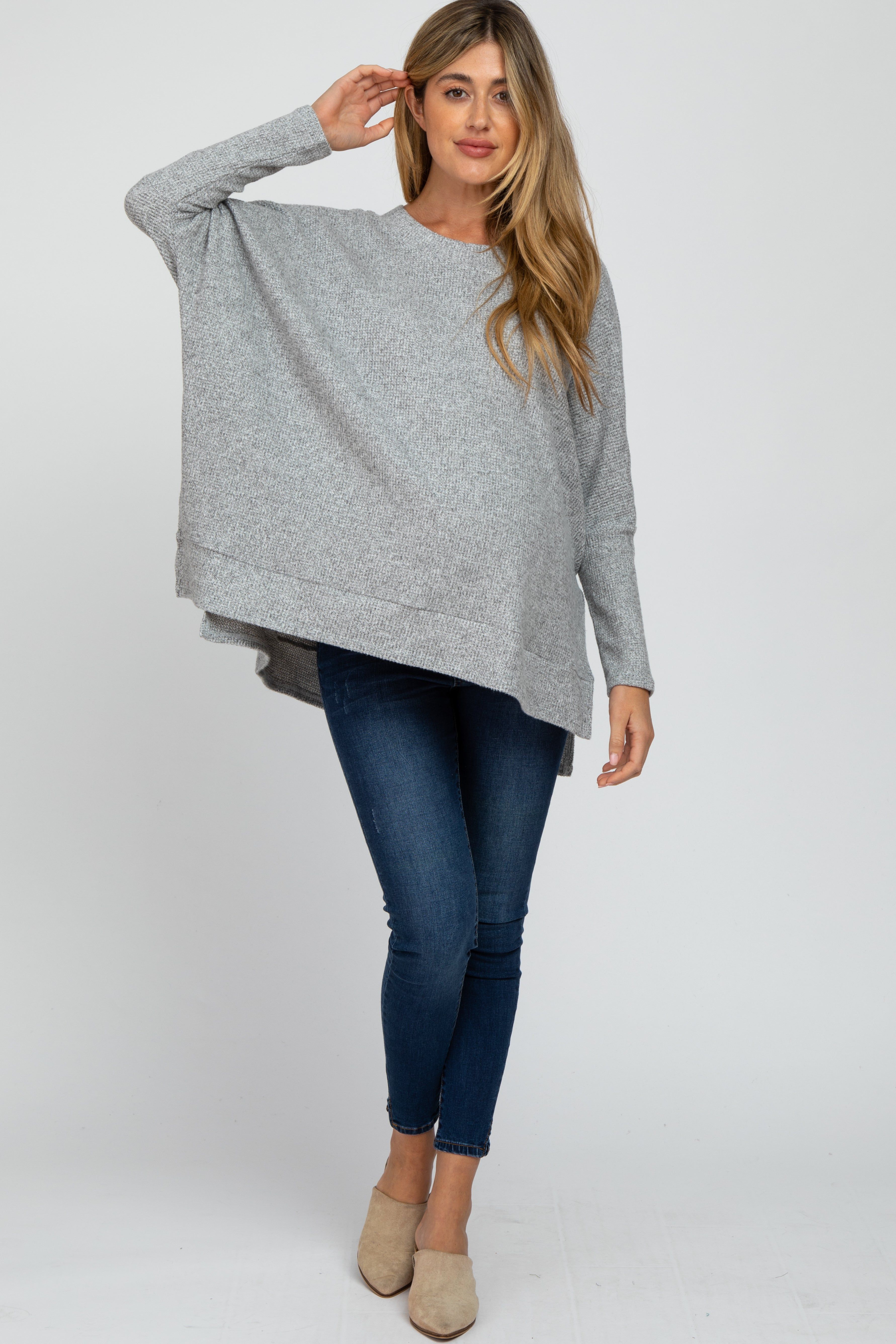 Heather Grey Soft Knit Long Sleeve Top sold by Pinkblush product image thumbnail 4