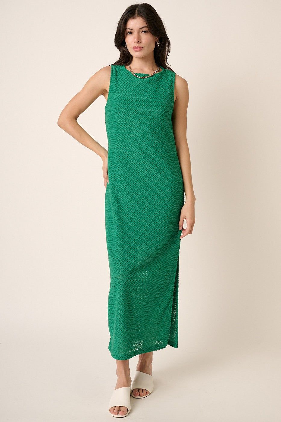 Kelly Green Zig Zag Texture Knit Sleeveless Maxi Dress sold by Pinkblush product image thumbnail 2