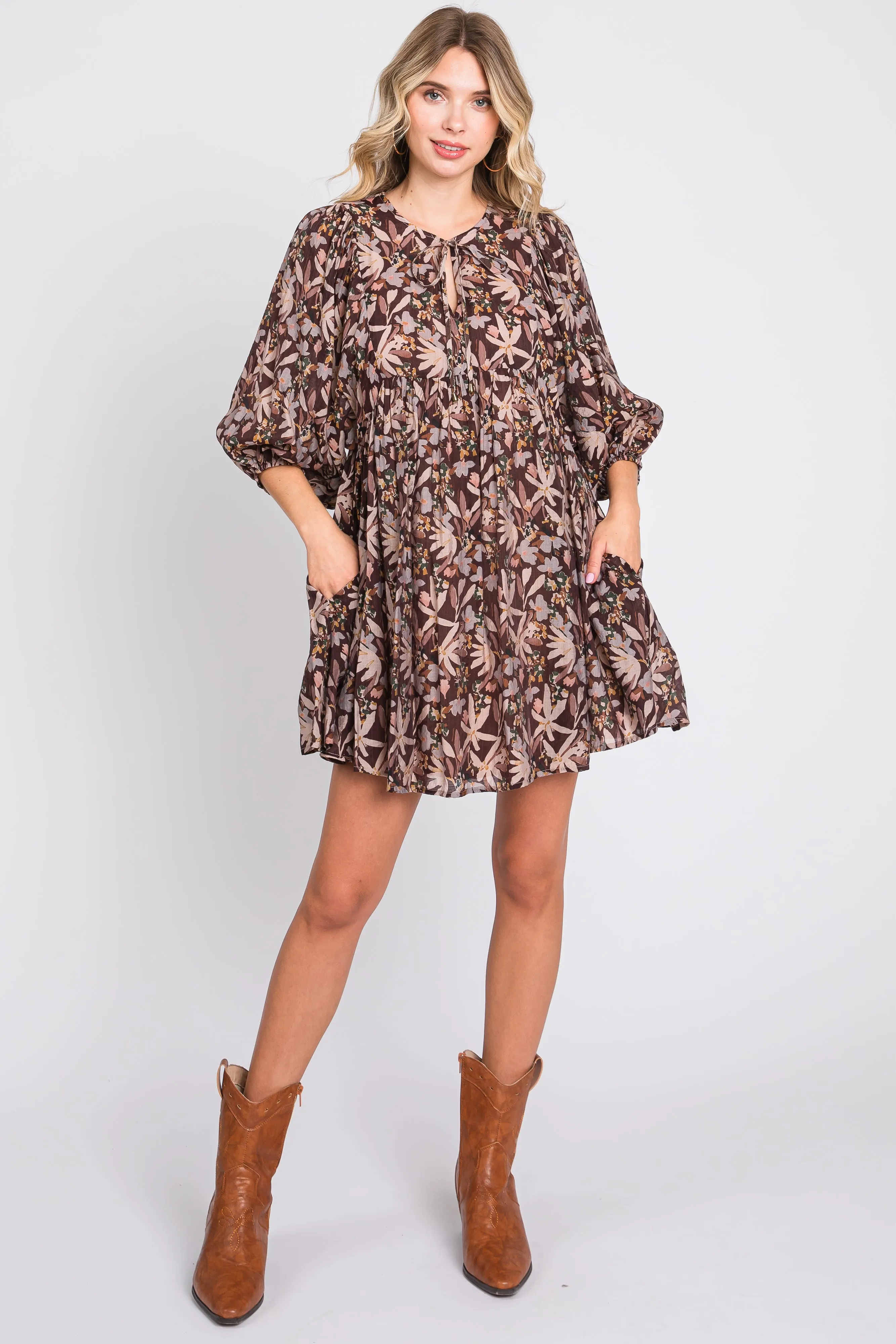 Brown Floral 3/4 Sleeve Maternity Dress sold by Pinkblush product image thumbnail 5