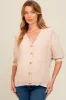 Beige Textured V-Neck Short Sleeve Maternity Cardigan sold by Pinkblush