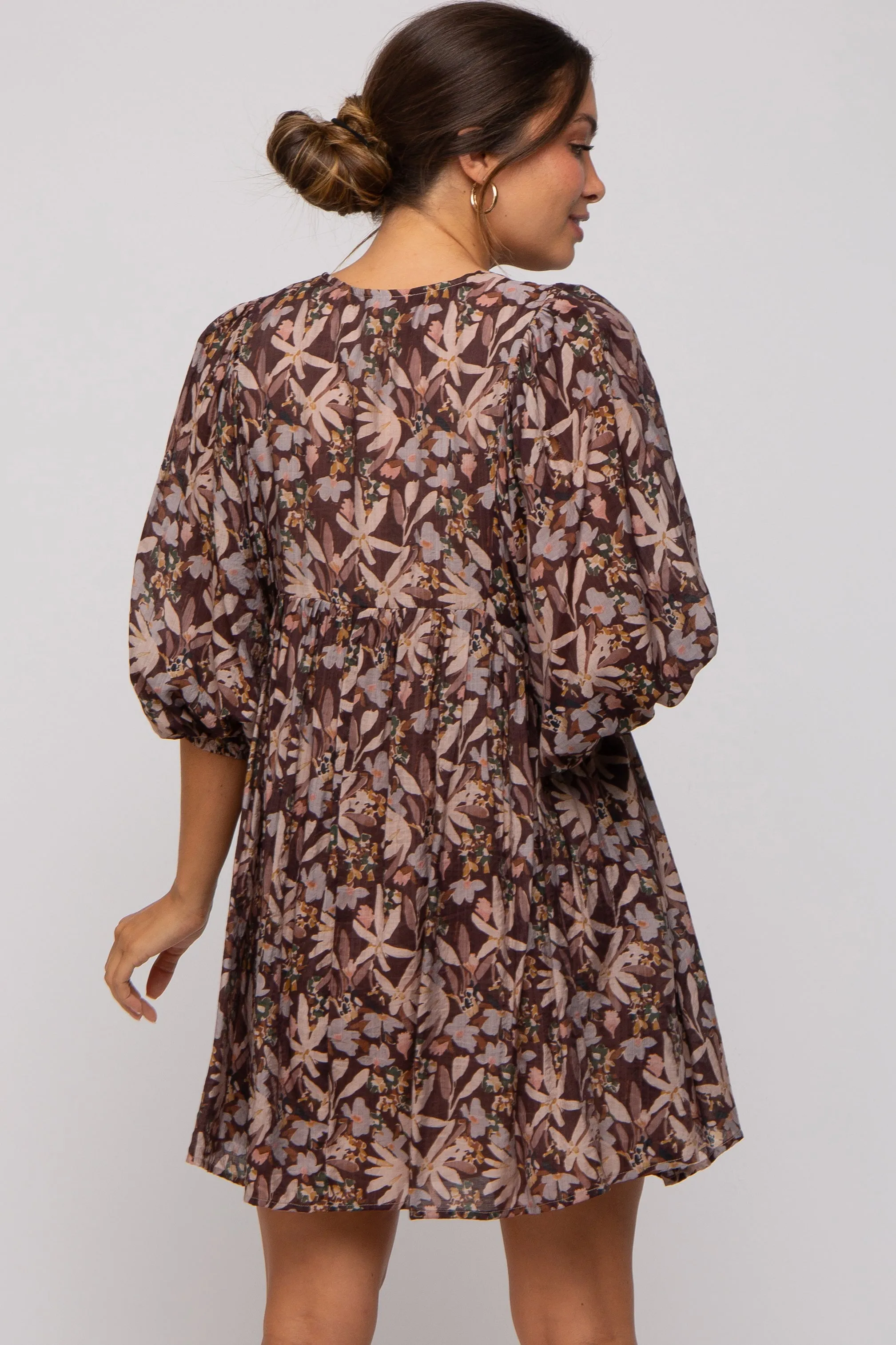 Brown Floral 3/4 Sleeve Maternity Dress sold by Pinkblush product image thumbnail 3
