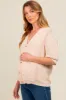 Beige Textured V-Neck Short Sleeve Maternity Cardigan sold by Pinkblush