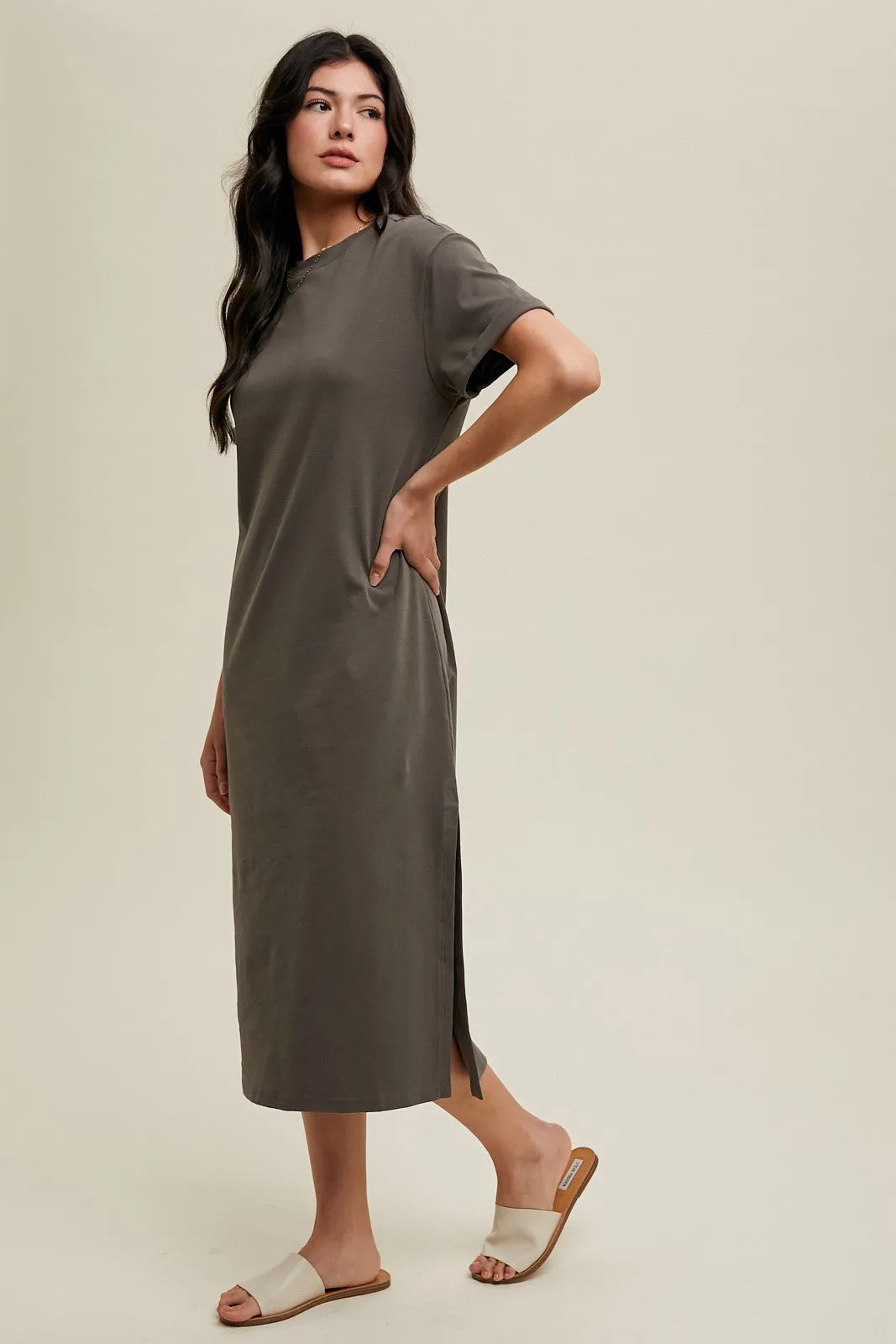 Charcoal Basic Side Slit Midi Dress sold by Pinkblush product image thumbnail 2