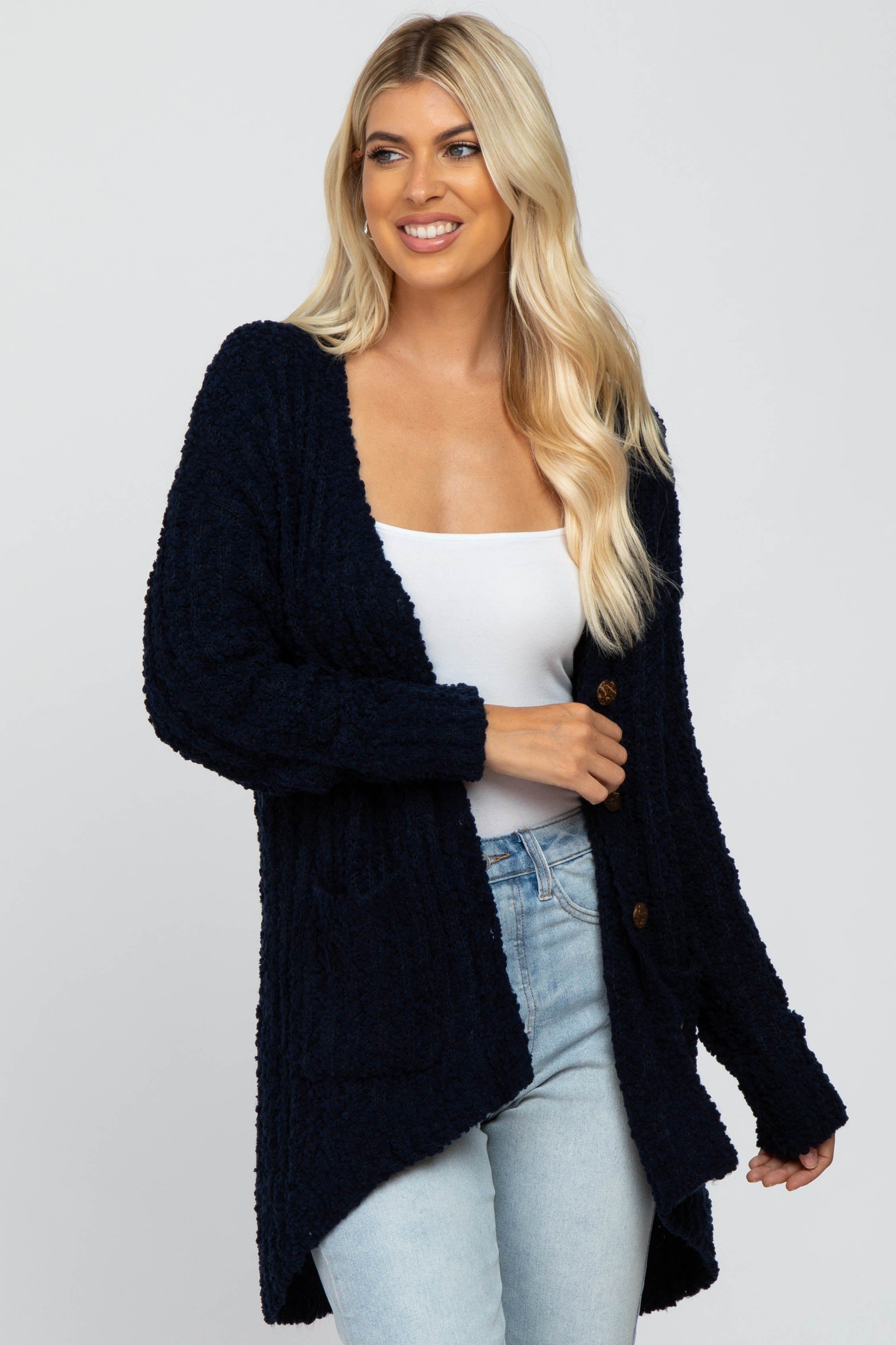 Navy Blue Popcorn Knit Hi-Low Maternity Cardigan sold by Pinkblush product image thumbnail 5