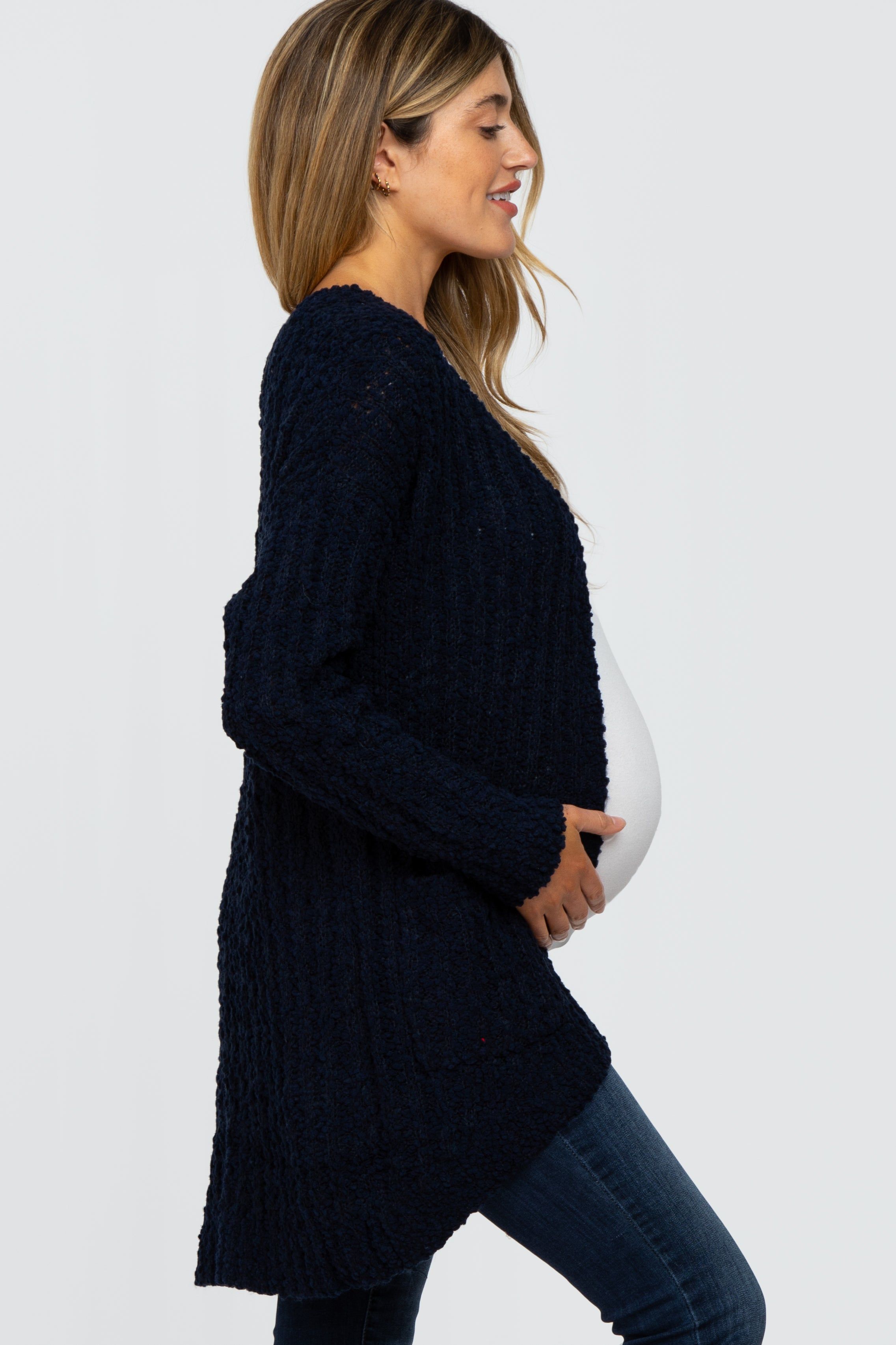 Navy Blue Popcorn Knit Hi-Low Maternity Cardigan sold by Pinkblush product image thumbnail 2