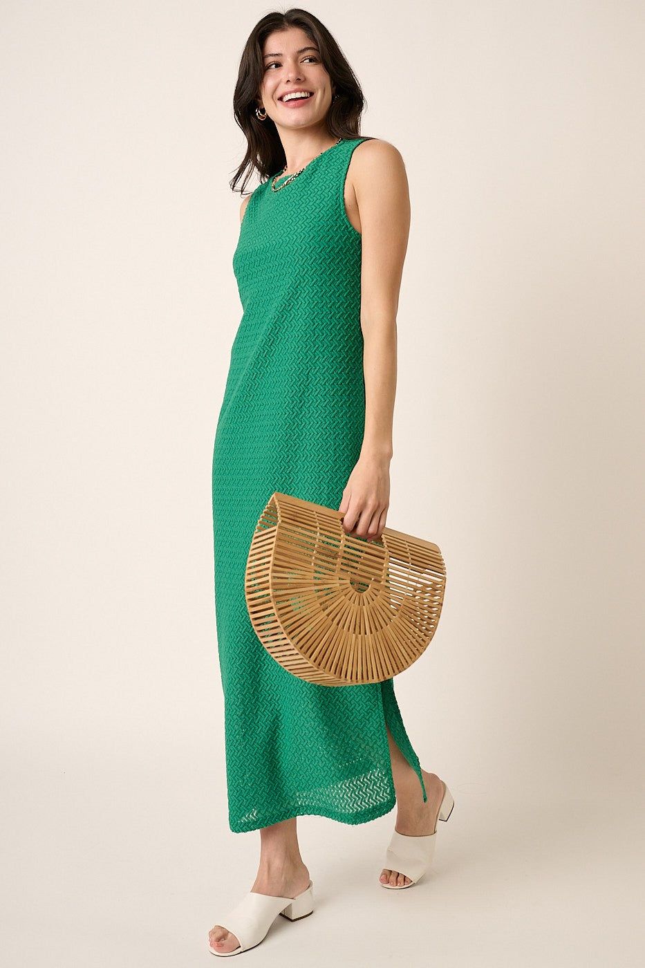 Kelly Green Zig Zag Texture Knit Sleeveless Maxi Dress sold by Pinkblush