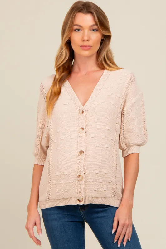 Beige Textured V-Neck Short Sleeve Maternity Cardigan sold by Pinkblush