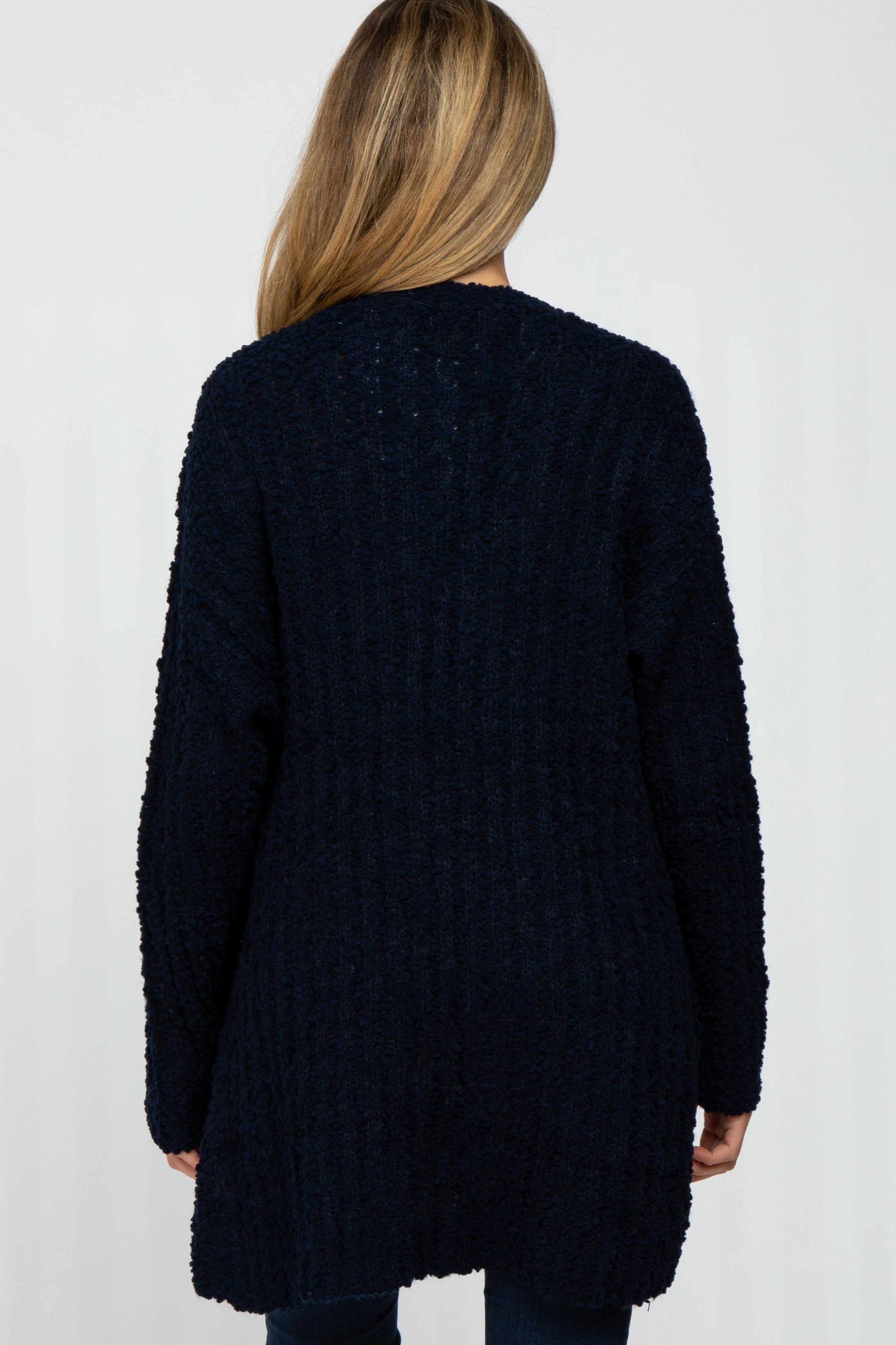 Navy Blue Popcorn Knit Hi-Low Maternity Cardigan sold by Pinkblush product image thumbnail 3