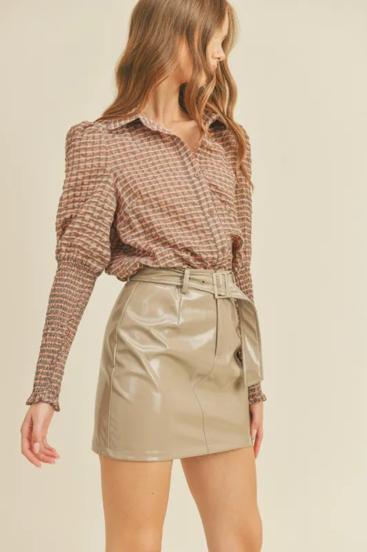 Coral Multi Button Down Blouse With Smocked Sleeves sold by Pinkblush