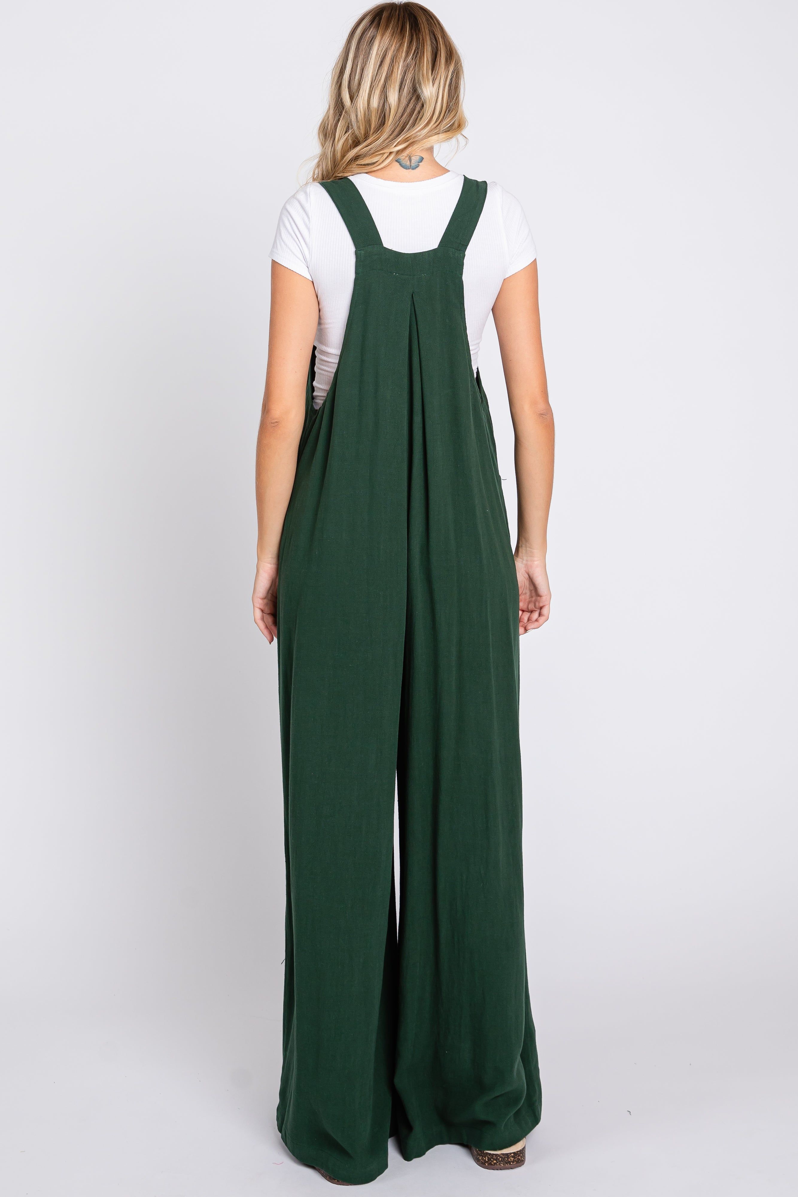 Forest Green Pleated Front Wide Leg Overalls sold by Pinkblush product image thumbnail 3